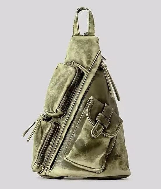 Japanese Brand Soft Washed Leather Multi-pocket Bagpack Slingbag Size ONE SIZE - 4 Thumbnail
