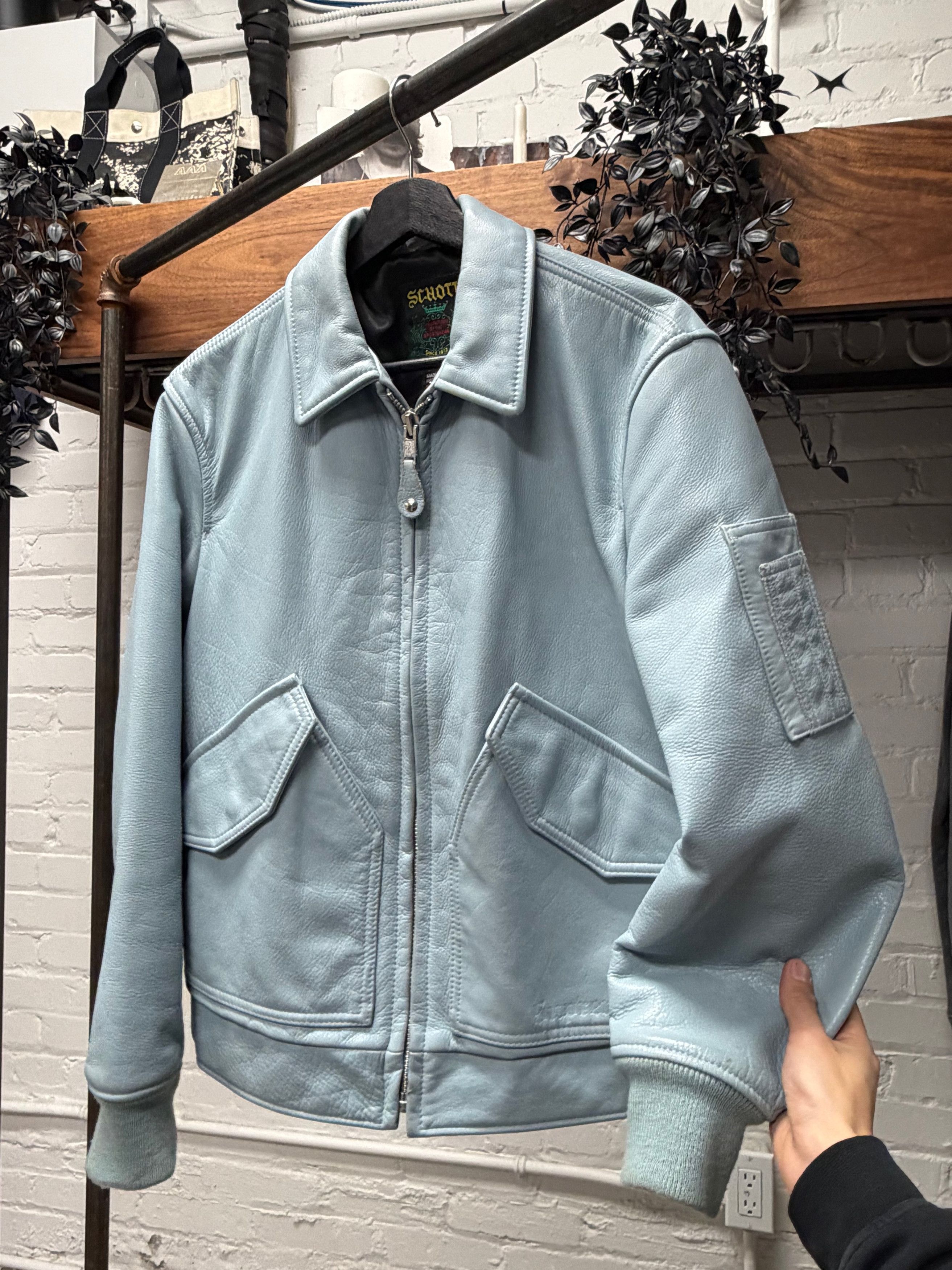 Supreme AW2019 Supreme x Schott Baby Blue Leather Bomber Jacket Size US S / EU 44-46 / 1 - 1 Thumbnail