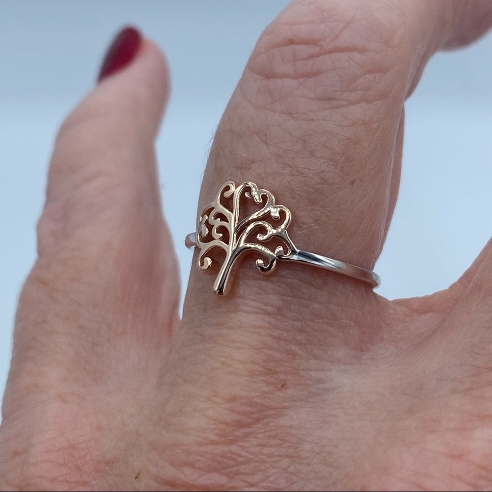 The Unbranded Brand Tree Of Life Two-Tone Sterling Silver Ring Size 6,7,8 Size ONE SIZE - 5 Thumbnail