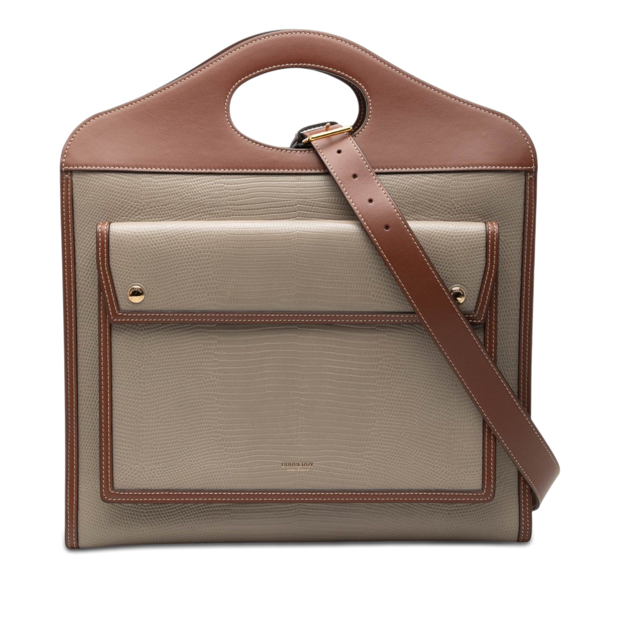 Burberry Medium Lizard Embossed Leather Pocket Satchel Size ONE SIZE - 1 Thumbnail
