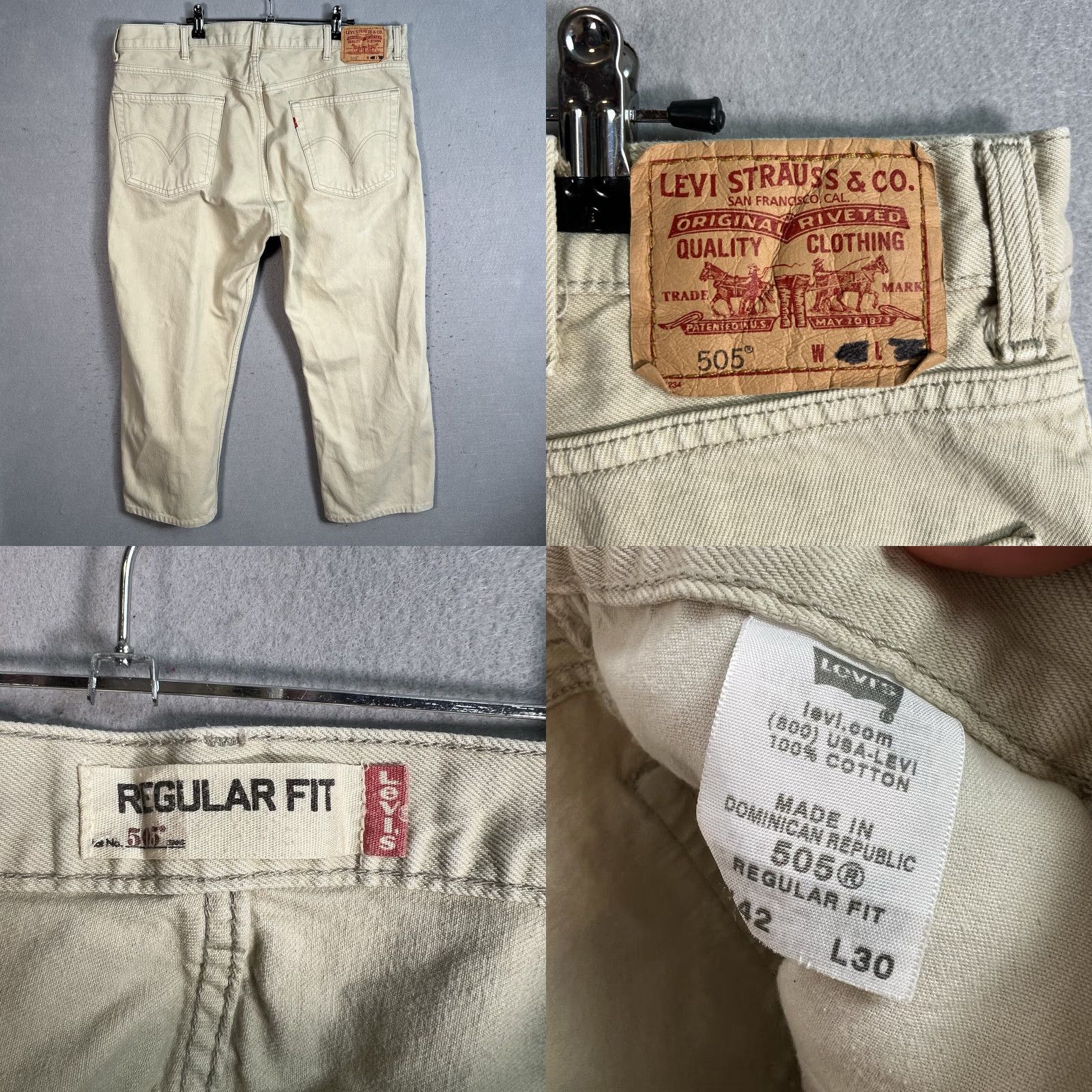 Levi's Levi's 505 Jeans Beige Adult 42 x 30 Regular Fit Mens Denim Size US 42 / EU 58 - 8 Thumbnail