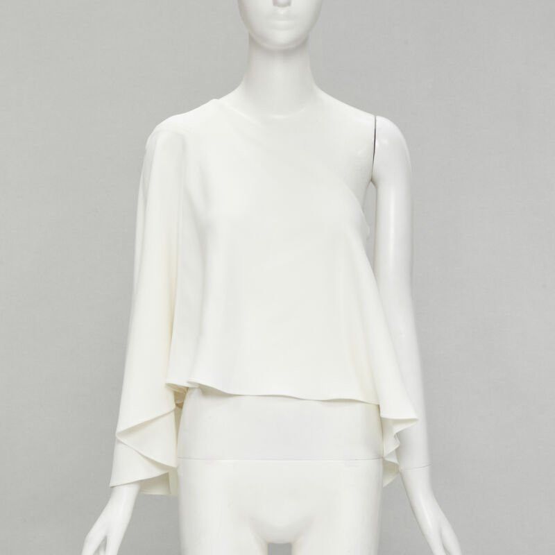 Roland Mouret ROLAND MOURET white viscose crepe draped one shoulder cascade top UK10 M Size M / US 6-8 / IT 42-44 - 1 Thumbnail