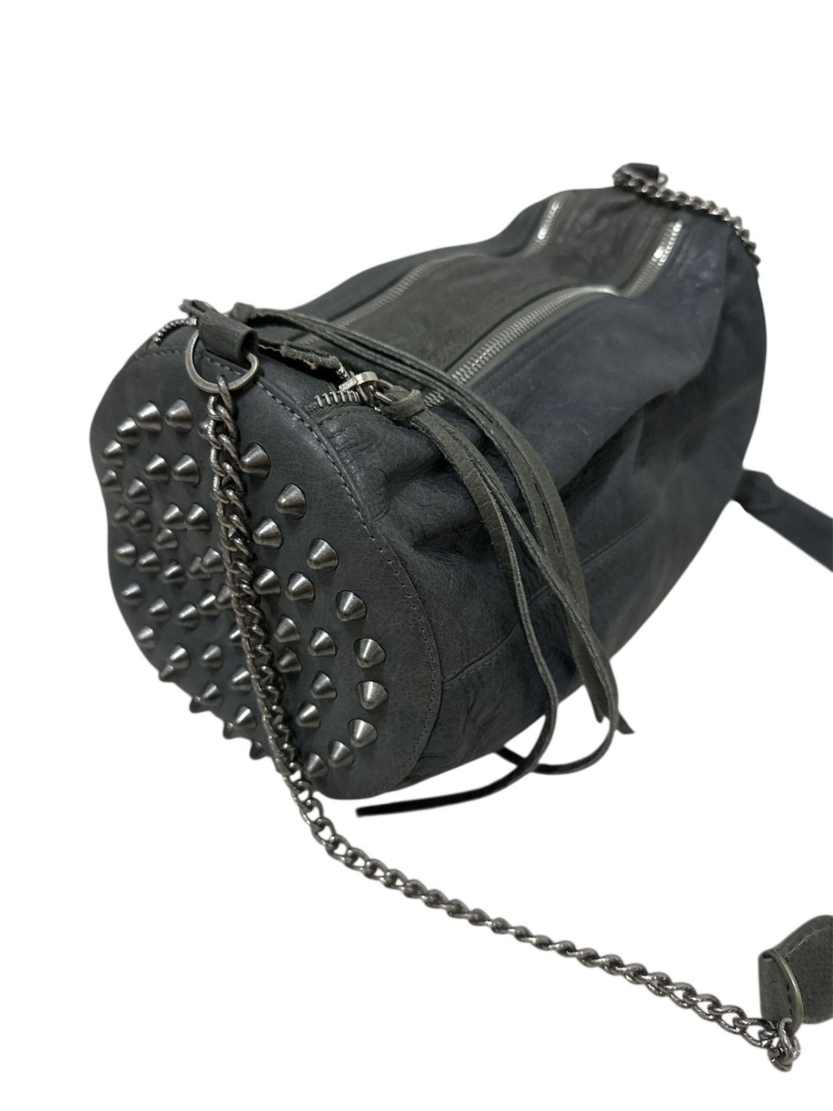 Japanese Brand Vintage Patina leather Studded chain sling bag Size ONE SIZE - 3 Thumbnail
