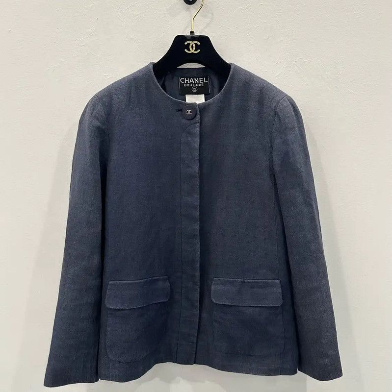 Chanel Chanel Blue Cotton Women's Jacket M 0089 Size M / US 6-8 / IT 42-44 - 1 Thumbnail