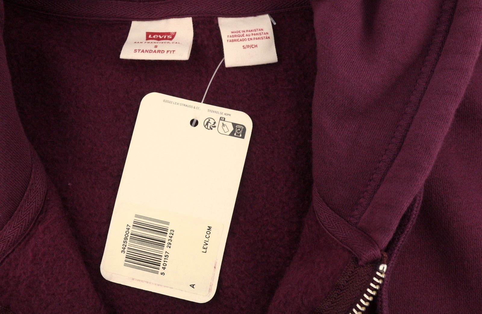 Levi's STANDARD FIT S Burgundy Full Zip Logo Hooded 87115 Size US S / EU 44-46 / 1 - 6 Thumbnail