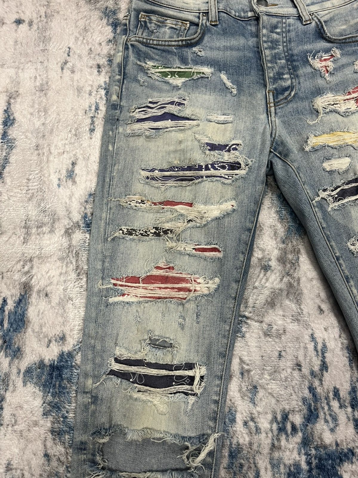 Amiri mx1 jeans w/ black bandana patches
