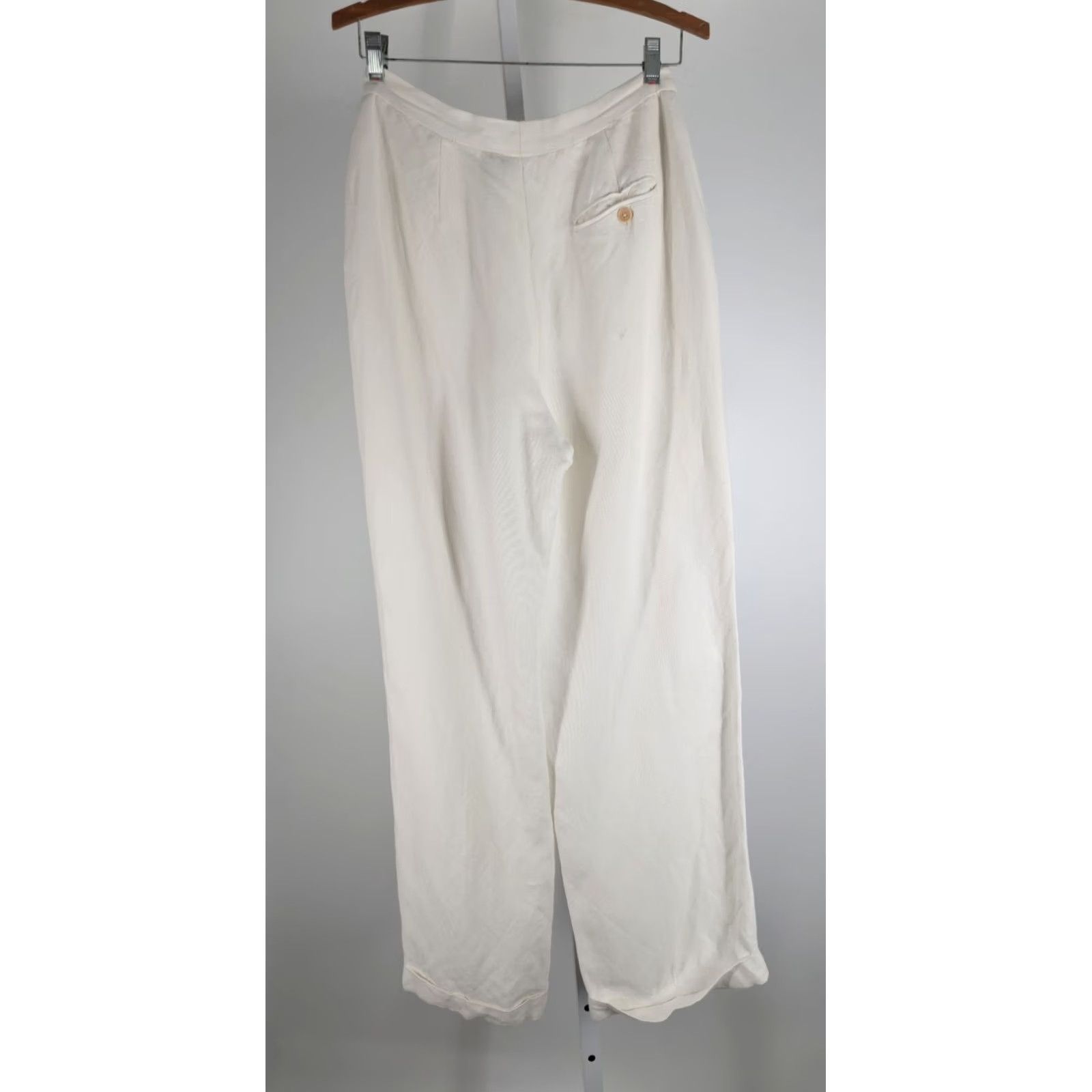 Ralph Lauren VINTAGE Ralph Lauren Collection Classics USA Linen Pants Ivory Wide-Leg 12 Vintage 90s Womens Size 34" / US 12 / IT 48 - 3 Thumbnail