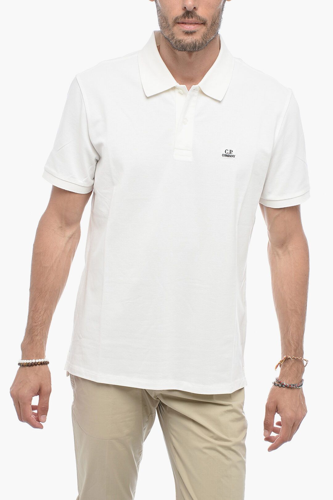 C.P. Company og1mm1024 Regular Fit Polo Shirt in White Size US M / EU 48-50 / 2 - 1 Thumbnail