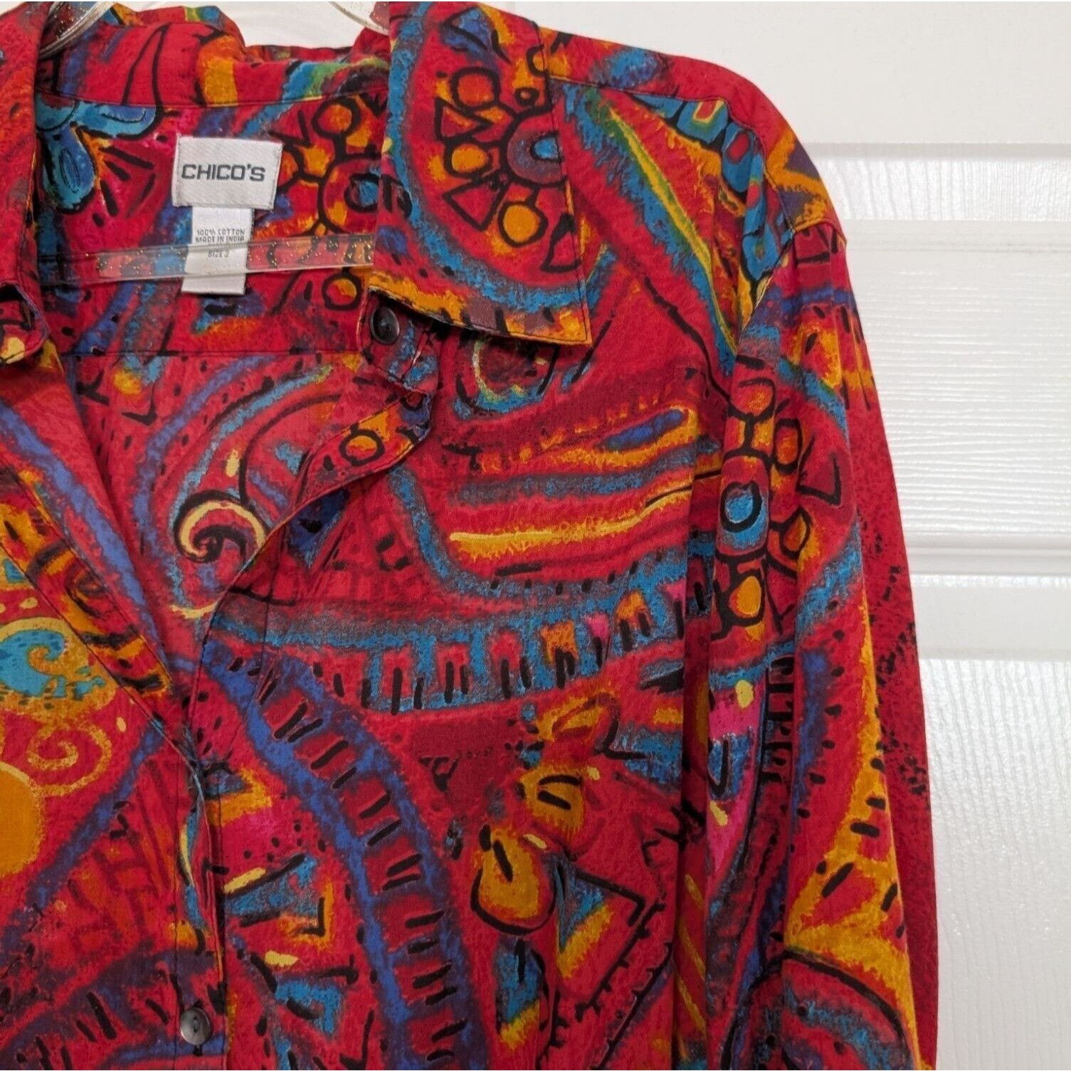 Designer Chicos 2 Abstract Artsy Shirt Womens Size Medium Red Size M / US 6-8 / IT 42-44 - 2 Thumbnail
