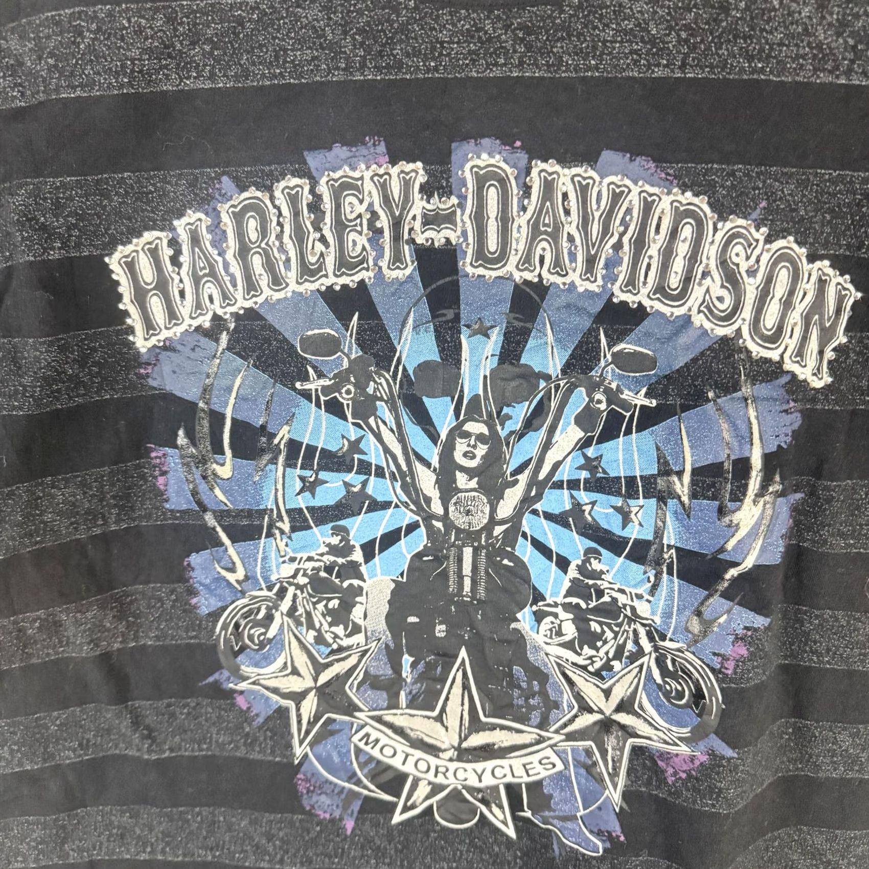 Harley Davidson Harley-Davidson Shirt Womens 2W Black Striped Scoop Neck Graphic Biker Tee Size XS / US 0-2 / IT 36-38 - 5 Thumbnail