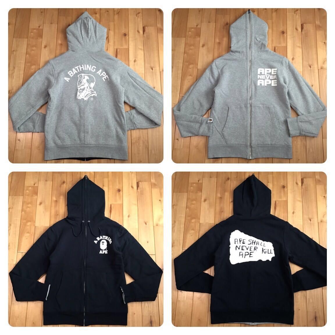 image of Reversible Bape General College Logo Full Zip Hoodie Ape in Gray/Navy, Men's (Size Medium)