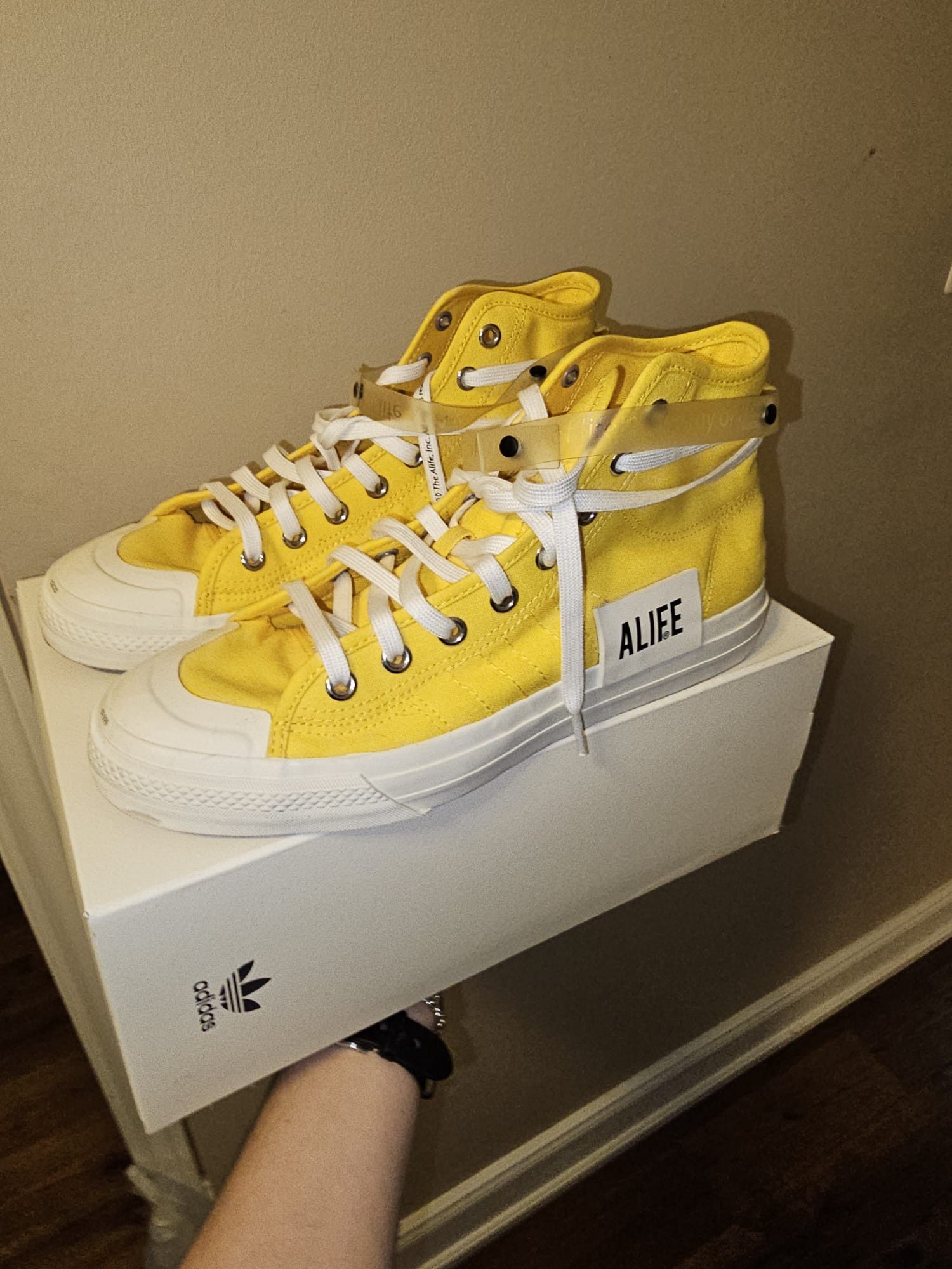 image of Adidas x Alife Nizza High Shoes in Yellow, Men's (Size 11)