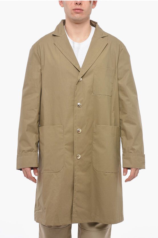 image of 4Sdesigns Waxed Cotton Trench With Wide Lapel in Beige, Men's (Size Medium)