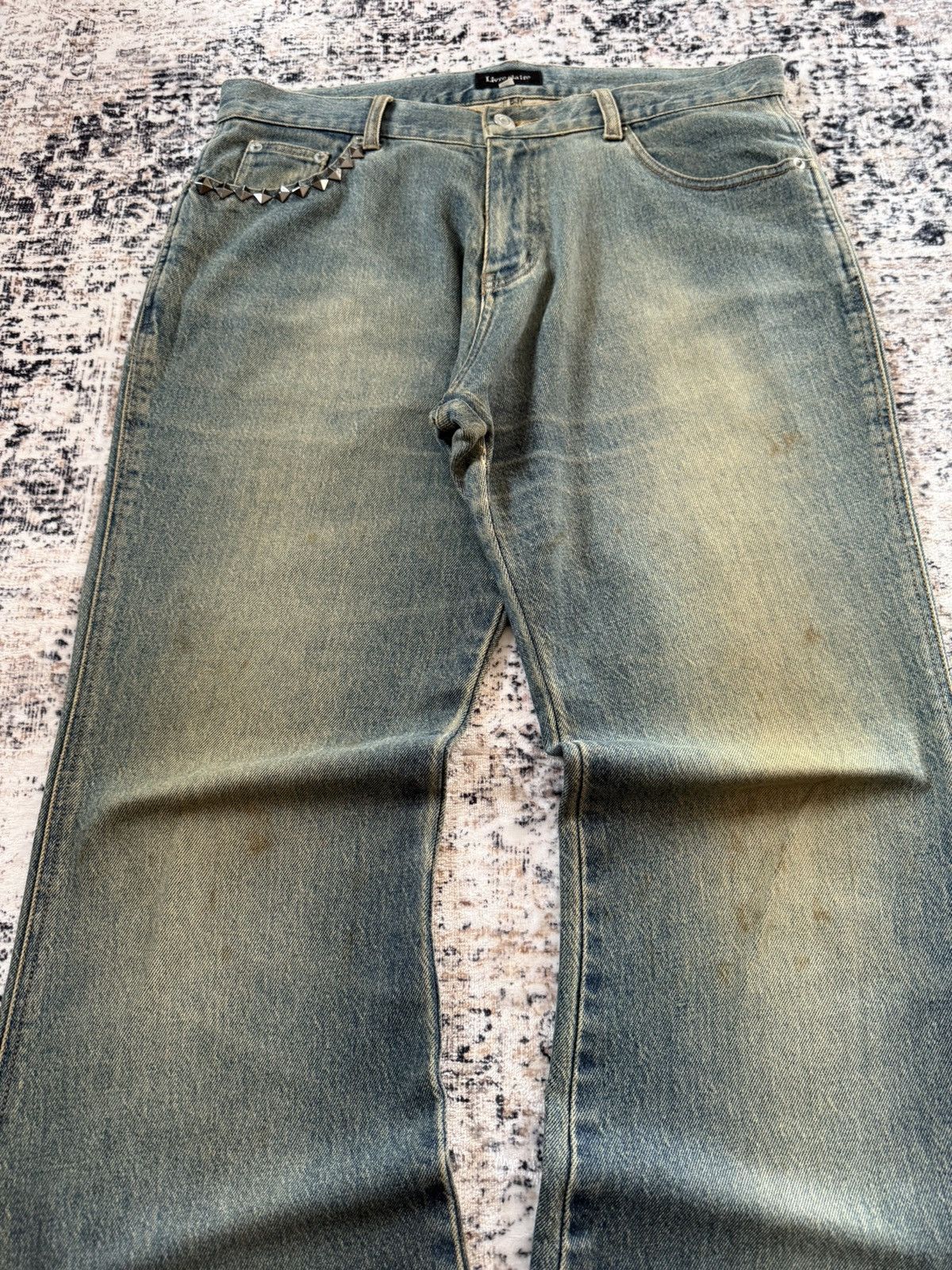 If Six Was Nine Livre Claire Japan Muddy Wash Studded Flared Jeans Size US 32 / EU 48 - 3 Thumbnail
