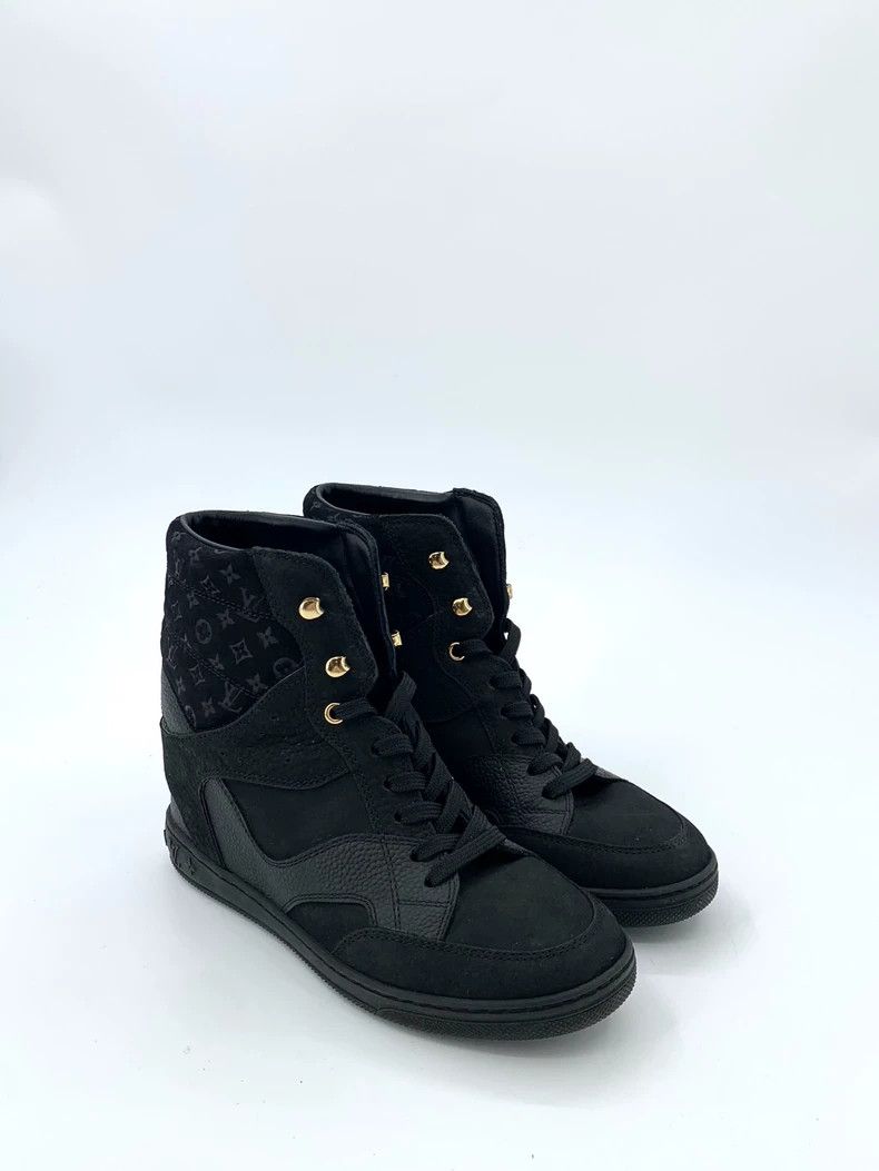 Louis Vuitton Louis Vuitton Black logo patchwork leather lace-up high-to Size US 5.5 / IT 35.5 - 2 Thumbnail