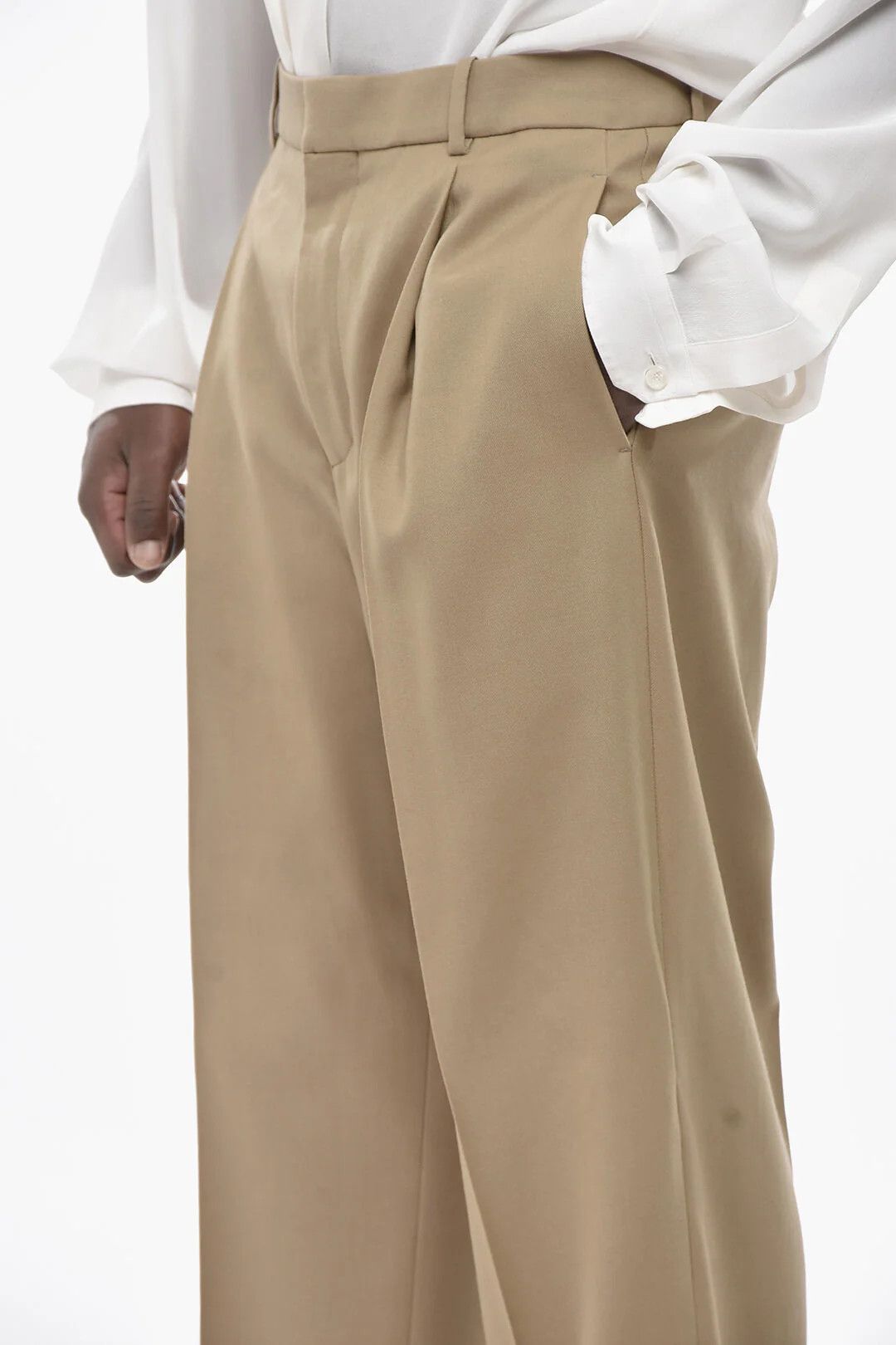 Saint Laurent Paris og1mm0426 Single-Pleat Wool Pant in Beige Size US 34 / EU 50 - 3 Thumbnail