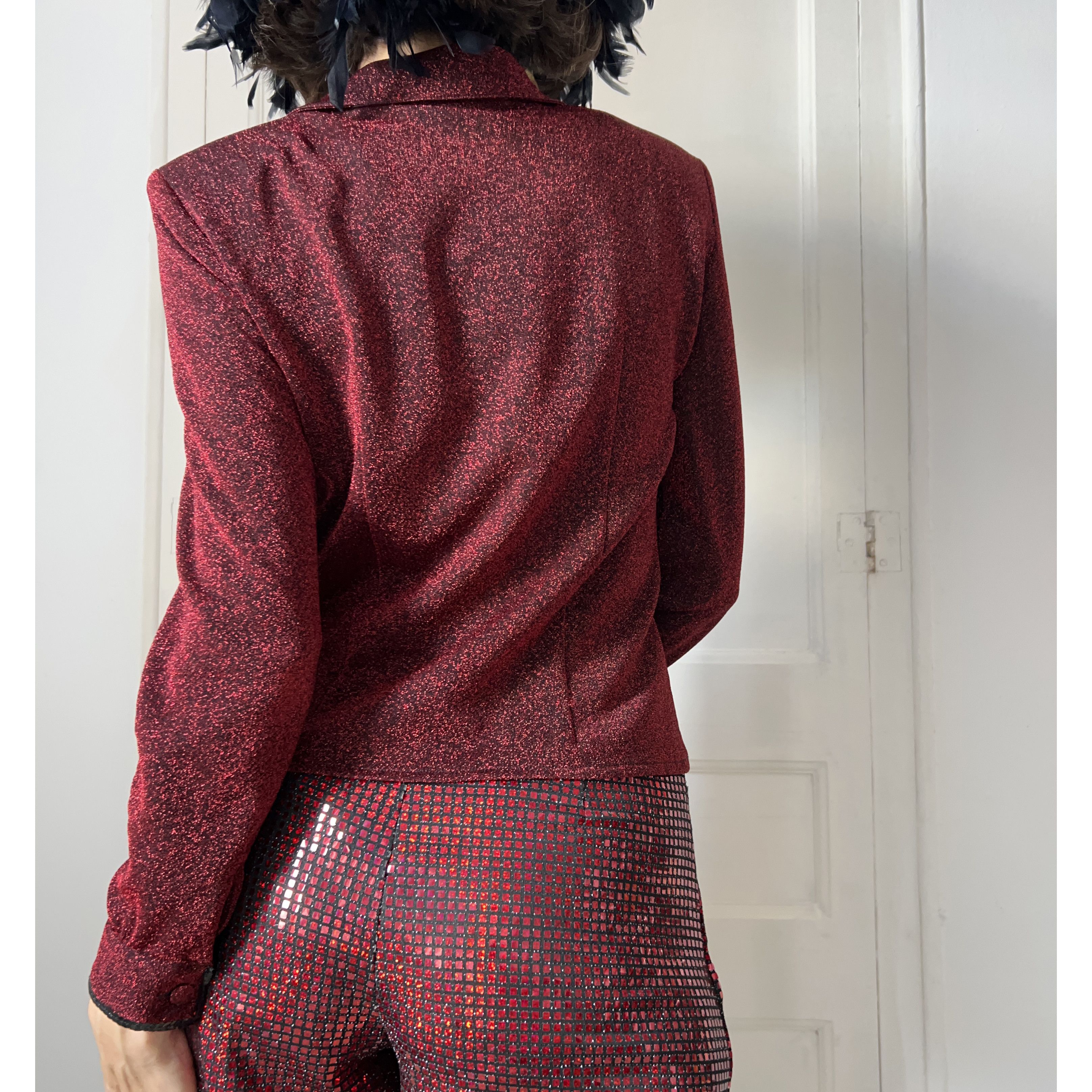 Vintage Vintage 90s Burgundy Glitter Zig Zag Front Blouse Size S / US 4 / IT 40 - 2 Thumbnail