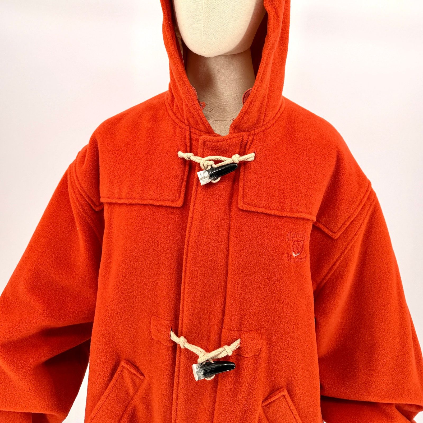 Vintage 80s/90s Caroche Harvest Orange Hooded Toggle Duffle Coat Size XL / US 12-14 / IT 48-50 - 2 Thumbnail