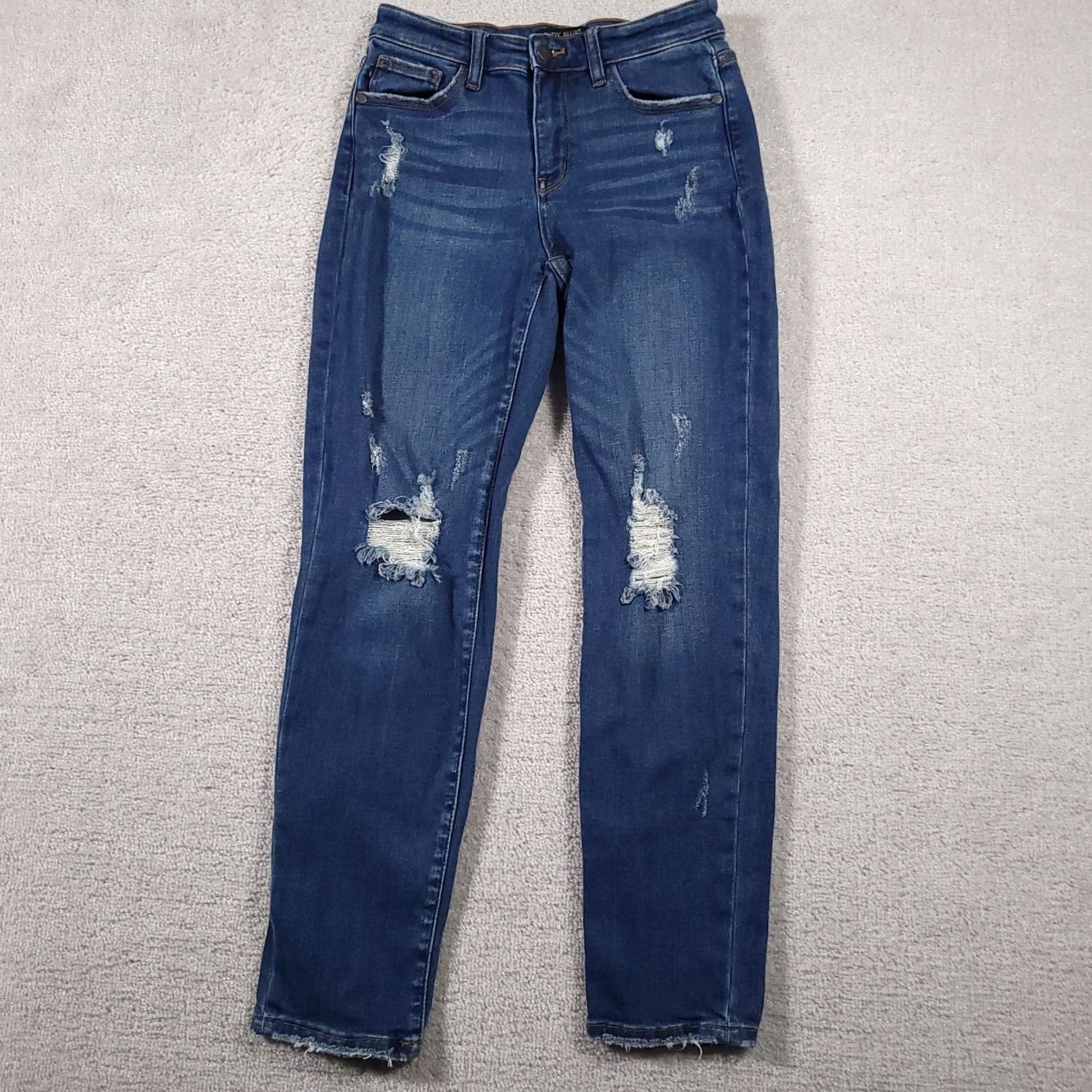 Denime Judy Blue Jeans Women's Blue Slim Fit Stretch Denim Mid-Rise 3/26 Distressed Size 26" / US 2 / IT 38 - 2 Thumbnail