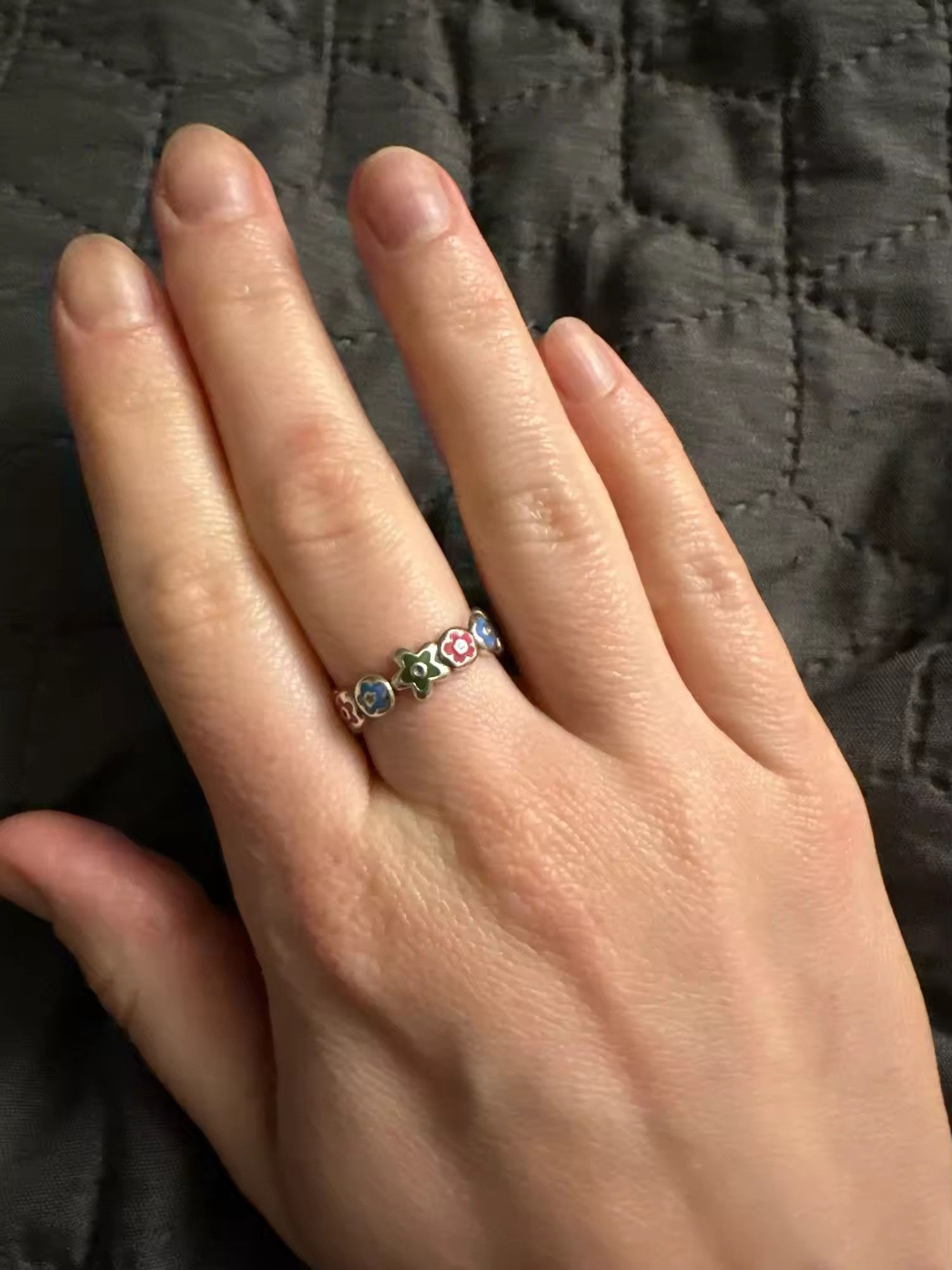 Jewelry Silver Colourful Flolwer Ring Size ONE SIZE - 4 Thumbnail