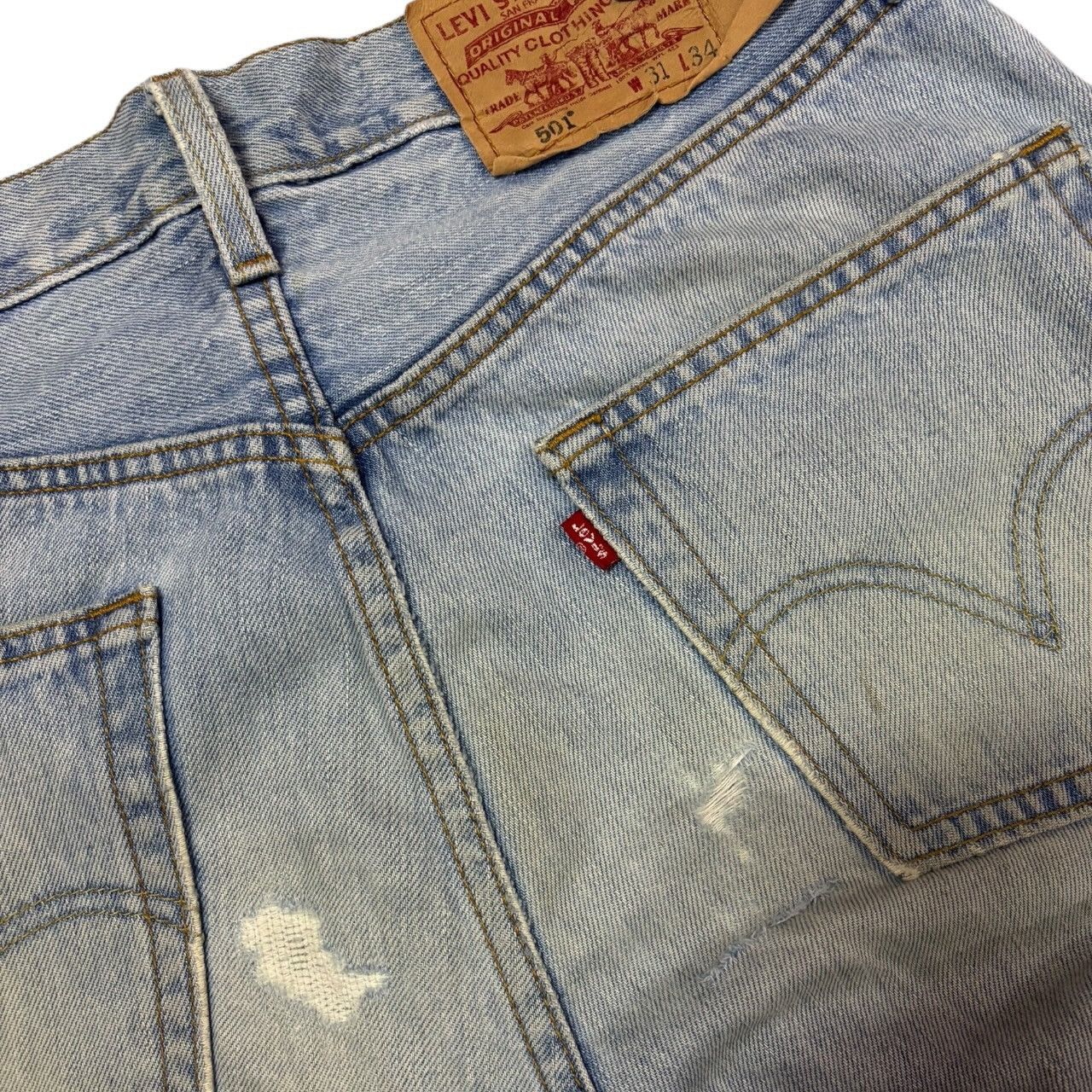 Levi's Vtg 90s Levis 501 Blue Wash Distressed Jeans Size US 30 / EU 46 - 9 Thumbnail