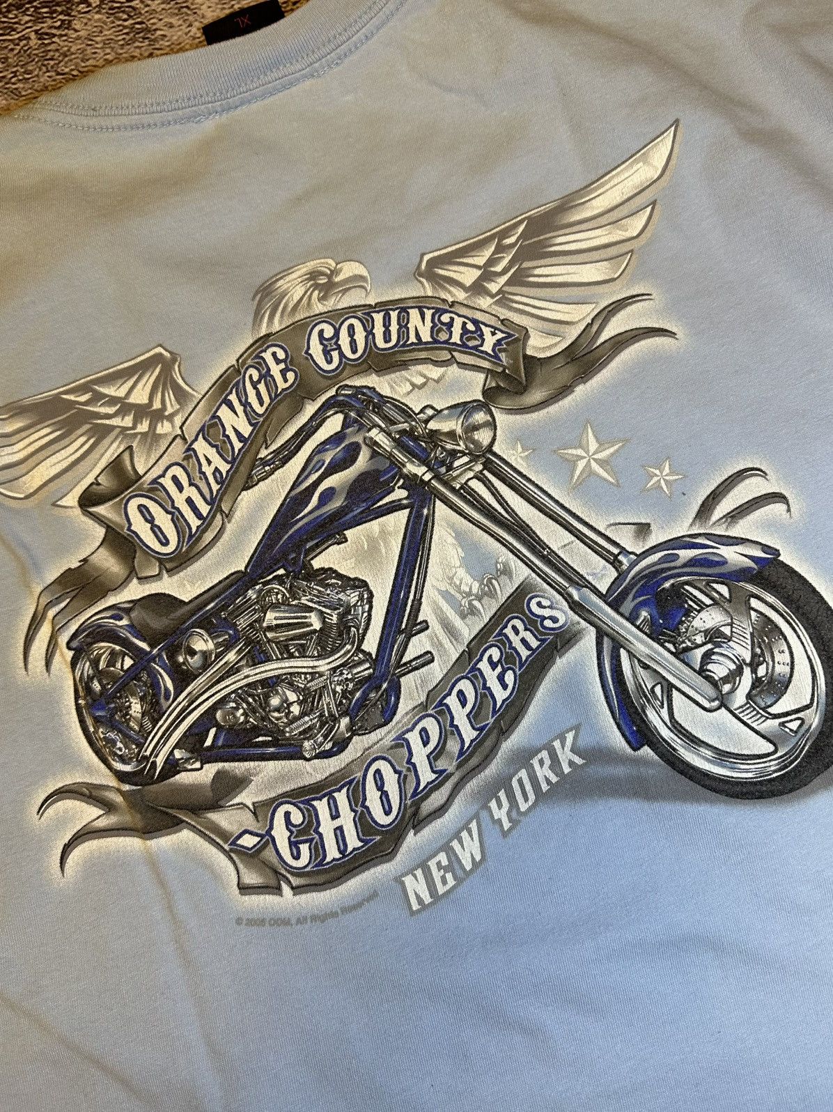 West Coast Choppers Distressed 2005 West Coast Choppers Shirt Blue Fade Mens L Size US XL / EU 56 / 4 - 5 Thumbnail