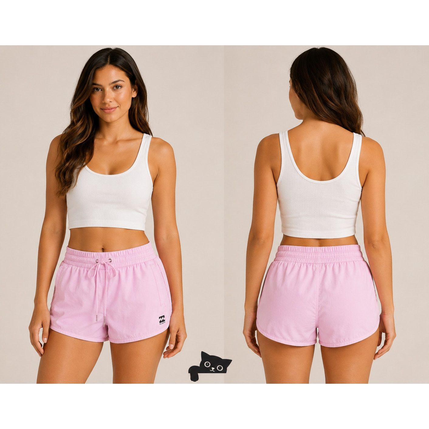Billabong Billabong Pink Drawstring Waist Welt Pocket Logo Gym Short S Size 27" / US 4 / IT 40 - 1 Thumbnail