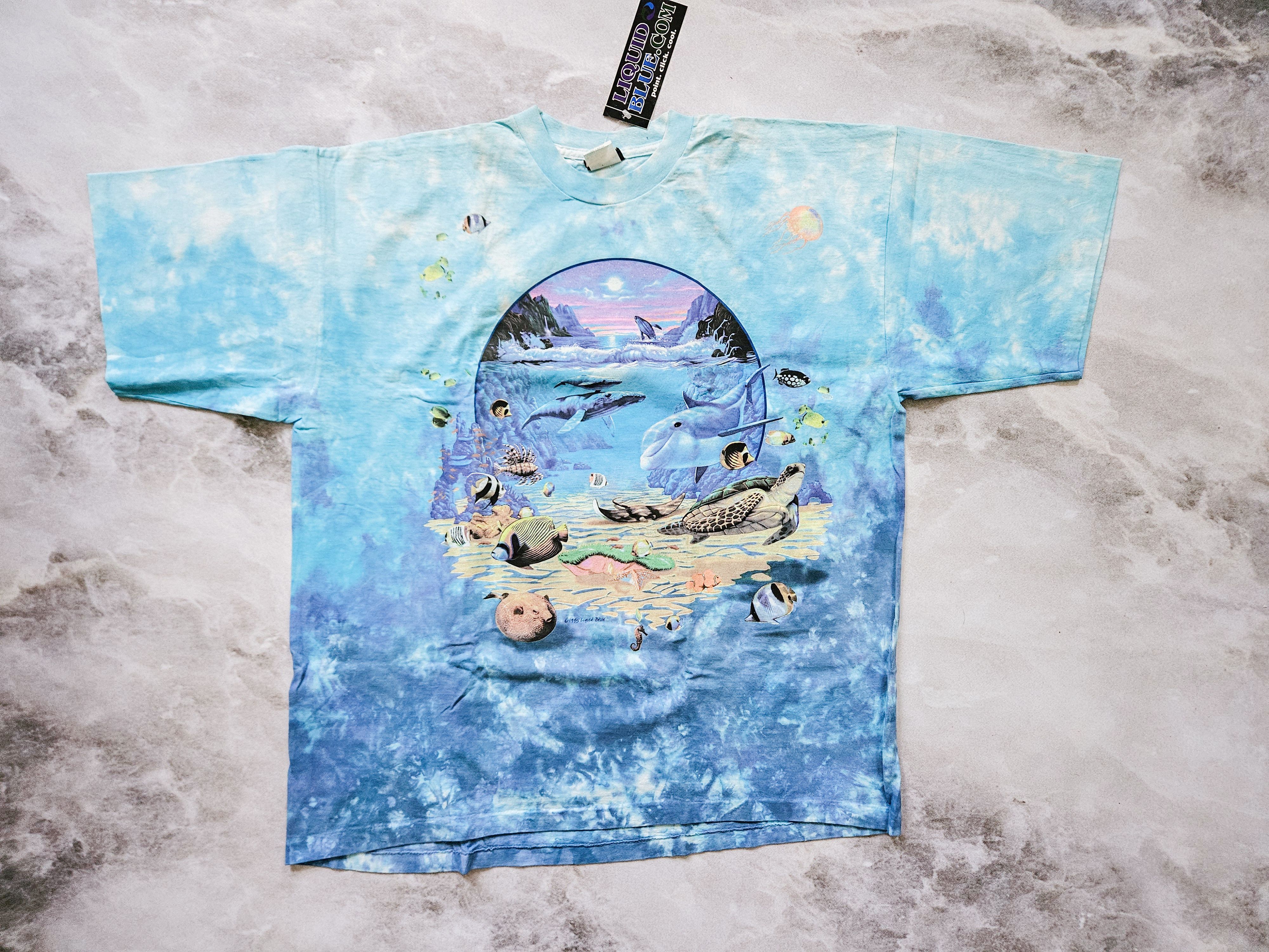 image of Liquid Blue Oceanic Wildlife Deadstock T-Shirt in Tie Dye Blue, Men's (Size 2XL)