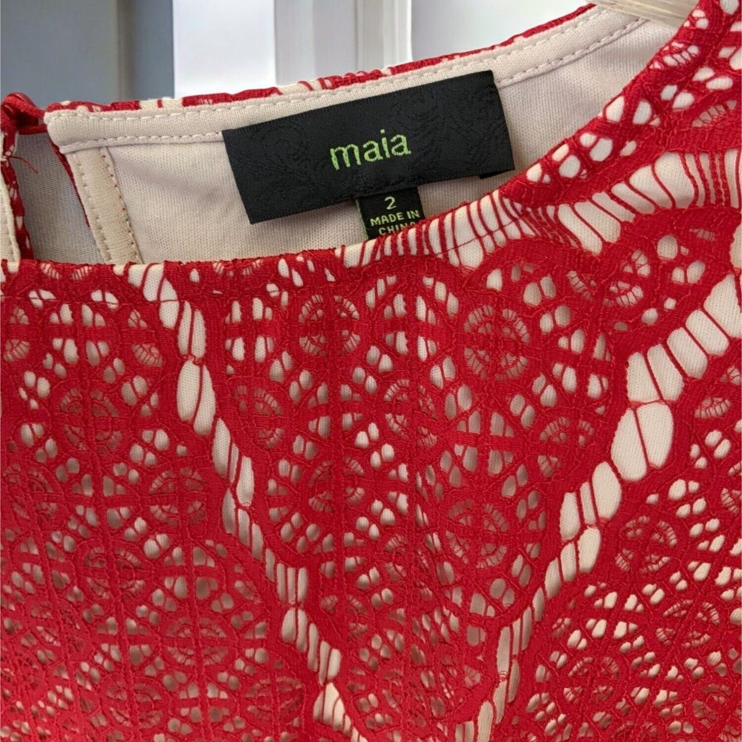 Designer Maia Designer Red Lace Scalloped Edge Shift Dress New 2 Size XS / US 0-2 / IT 36-38 - 3 Thumbnail