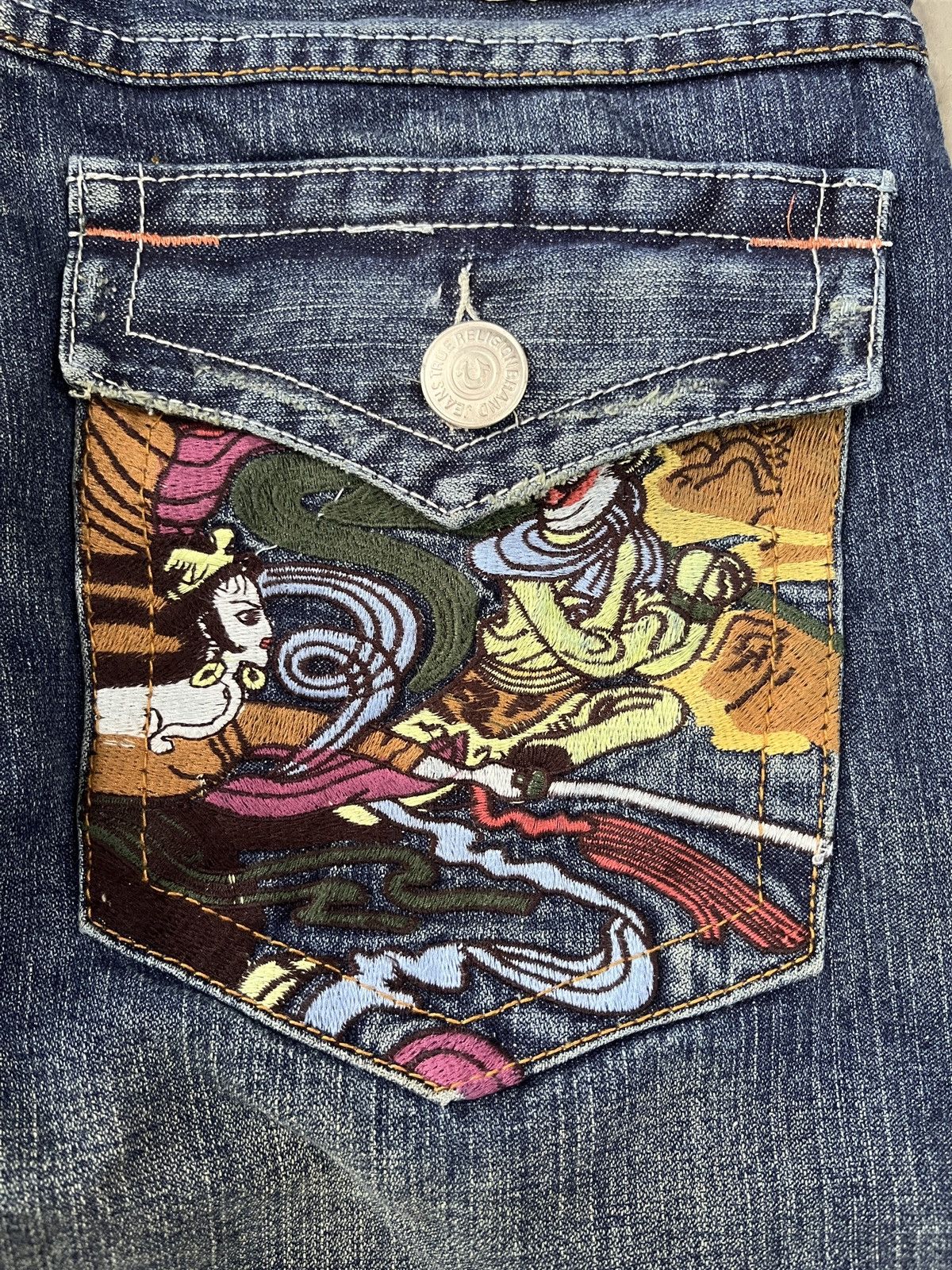 True Religion True Religion Joey Super Flare Embroidered Japanese Motive Size US 33 - 6 Thumbnail