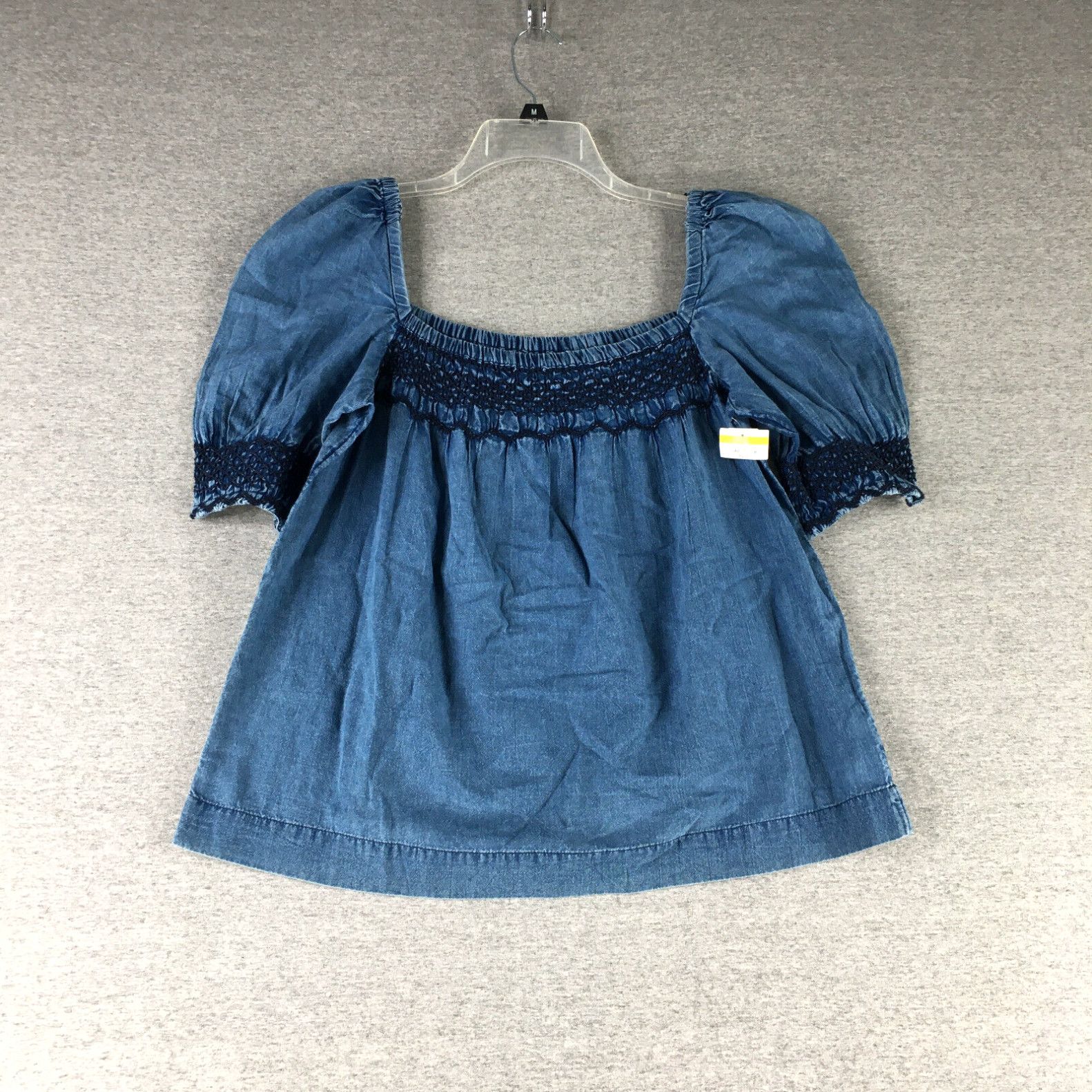 image of Faherty Top Womens Small Presley Organic Cotton Puff Sleeve Blue in White