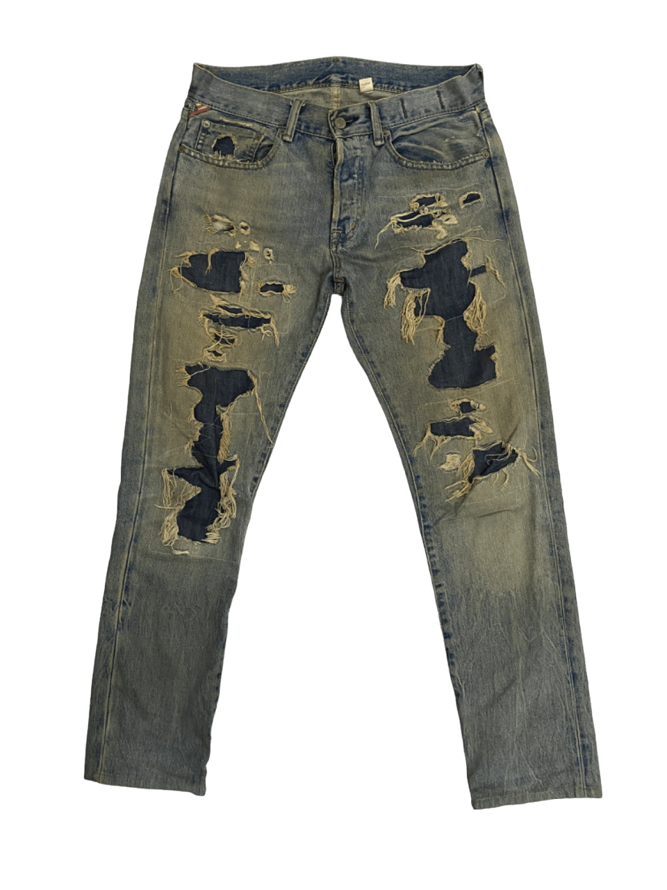 image of Polo Ralph Lauren Patchwork Distressed Ralph Laurent Denim Jeans in Distressed Brown (Size 32)