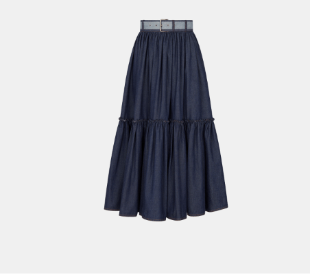 Image of Dior O1W1Db10124 Balted Mid Length Skirt In Blue, Women's (Size 30)