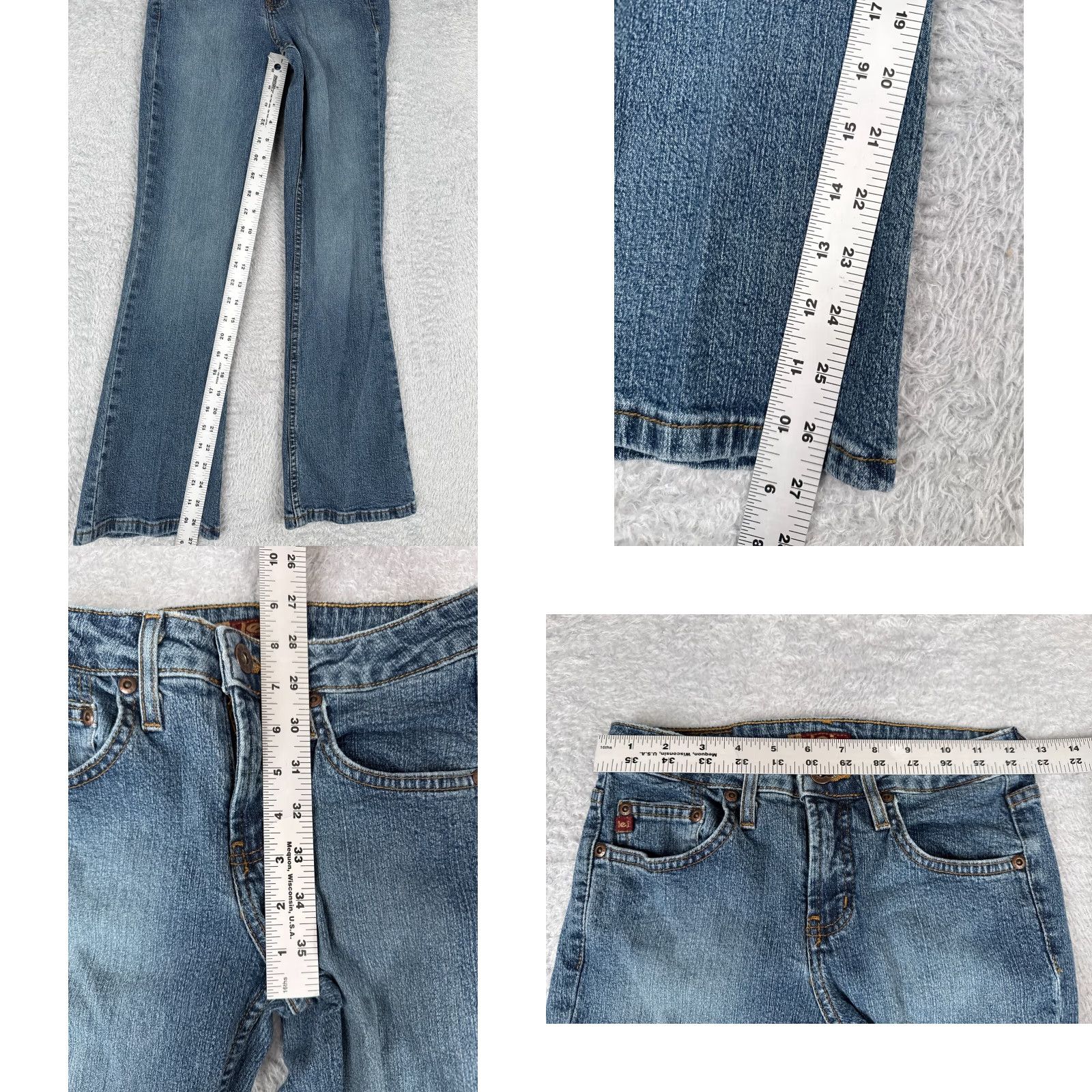 Vintage LEI Jeans Juniors 5 Blue Denim Flared Low Rise Cotton Blend 27x30 Size 27" / US 4 / IT 40 - 8 Thumbnail
