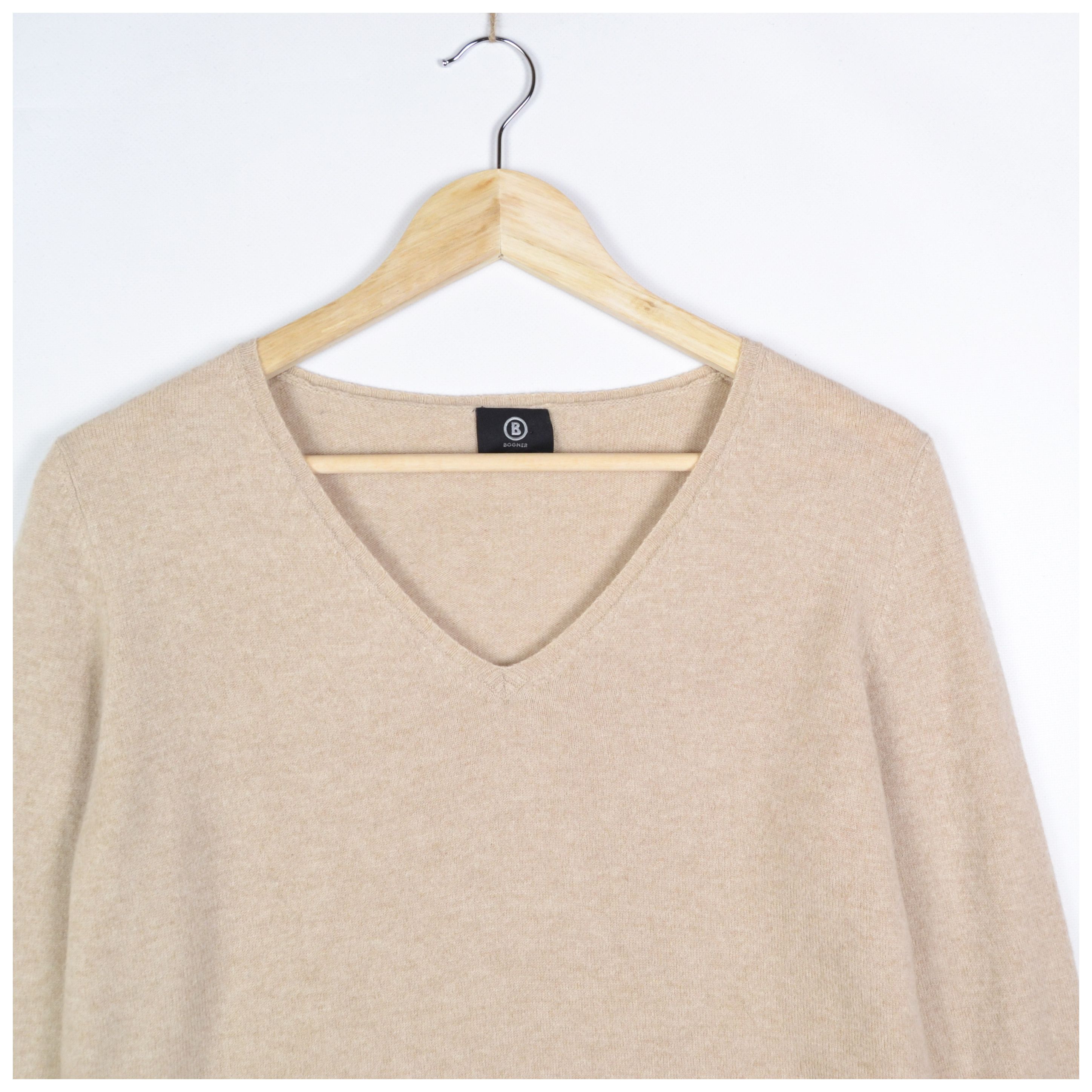 Bogner Bogner Cashmere Sweater Beige V-Neck Women's Size US12 Size XL / US 12-14 / IT 48-50 - 3 Thumbnail