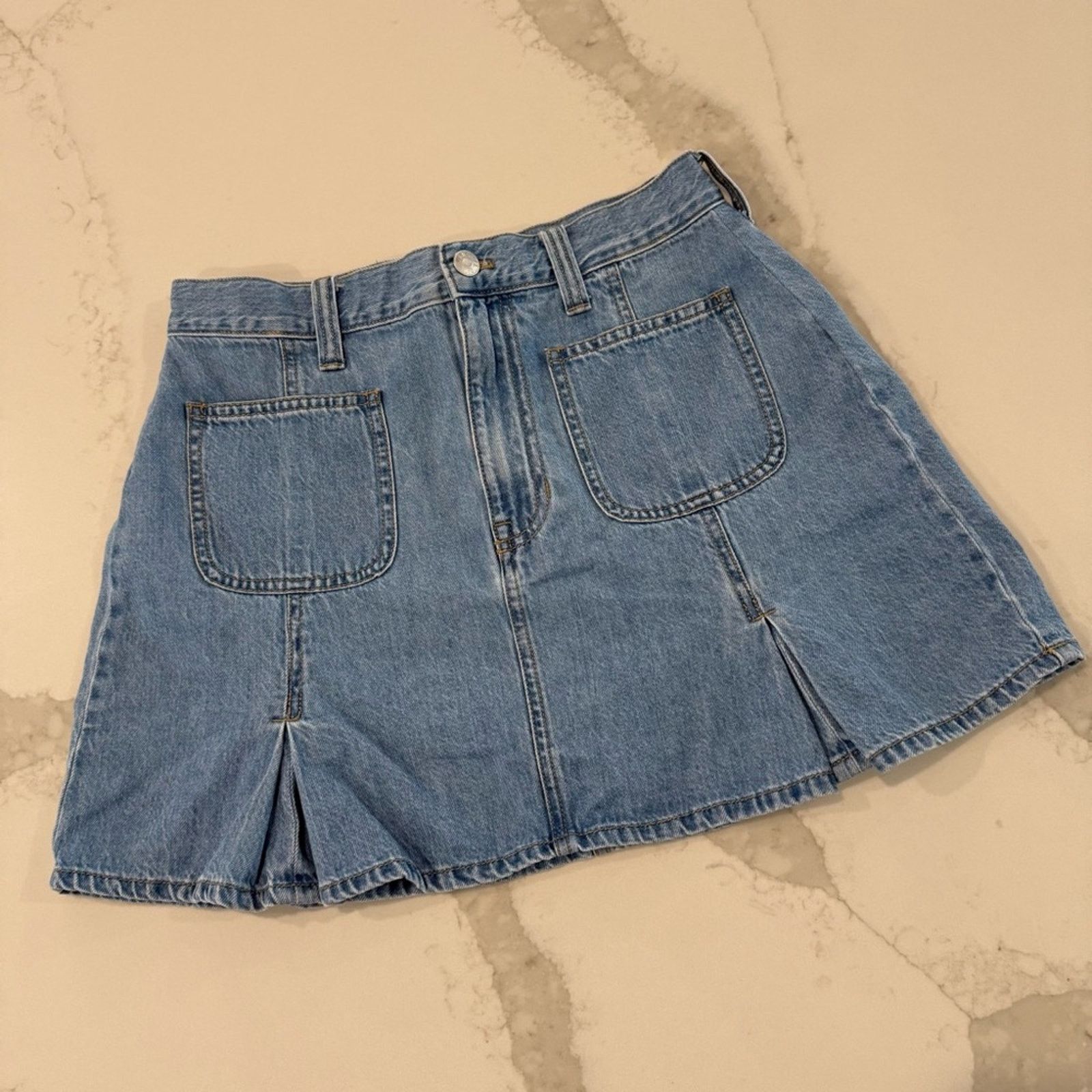Madewell Madewell Pleated Denim ALine Mini Skirt Womens 27 Stilecroft Size 27" / US 4 / IT 40 - 5 Thumbnail