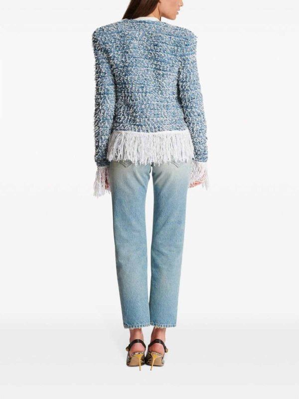 Balmain o1s1wg110825 Fringed Tweed Cardigan in Blue Size S / US 4 / IT 40 - 5 Thumbnail