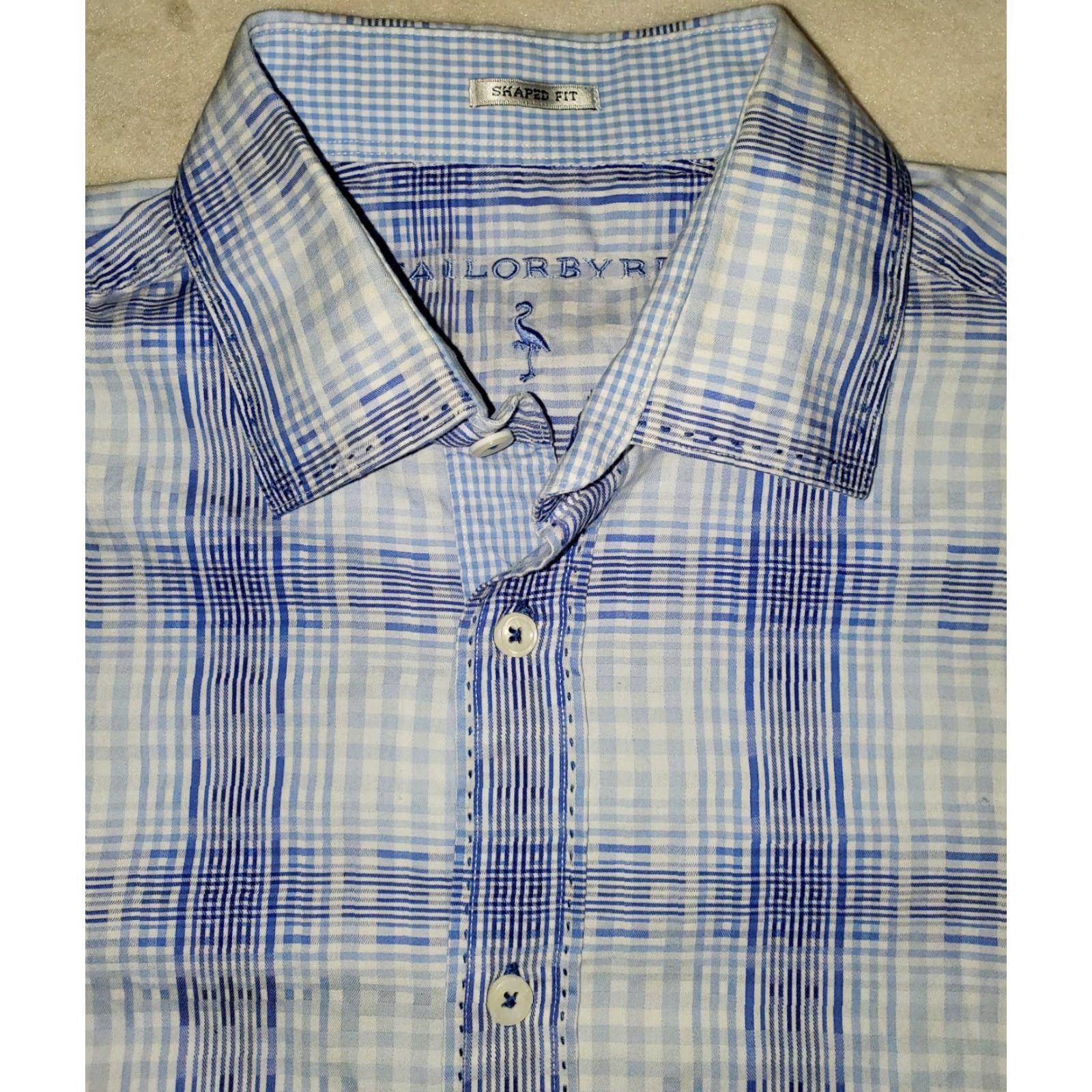 Tailorbyrd TAILORBYRD Plaid Shirt Dress Long Sleeve Flip Cuff Button-Up Casual Mens Large Blue/White, Blue, Cotton, Button-Down Collar, All Seasons, Regular Fit Size US L / EU 52-54 / 3 - 2 Thumbnail