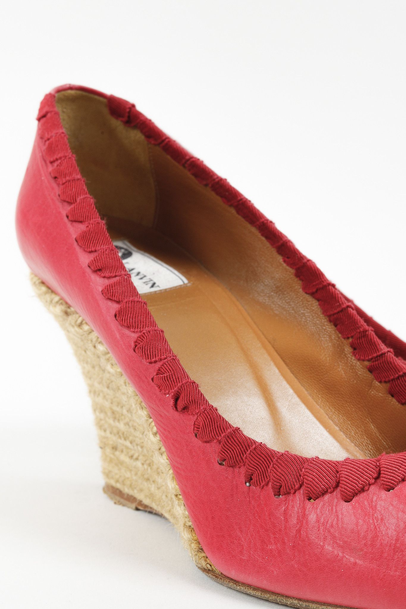 Lanvin Lanvin Pink Leather Ribbon Accent Wedge Espadrilles Size US 10.5 / IT 40.5 - 7 Thumbnail