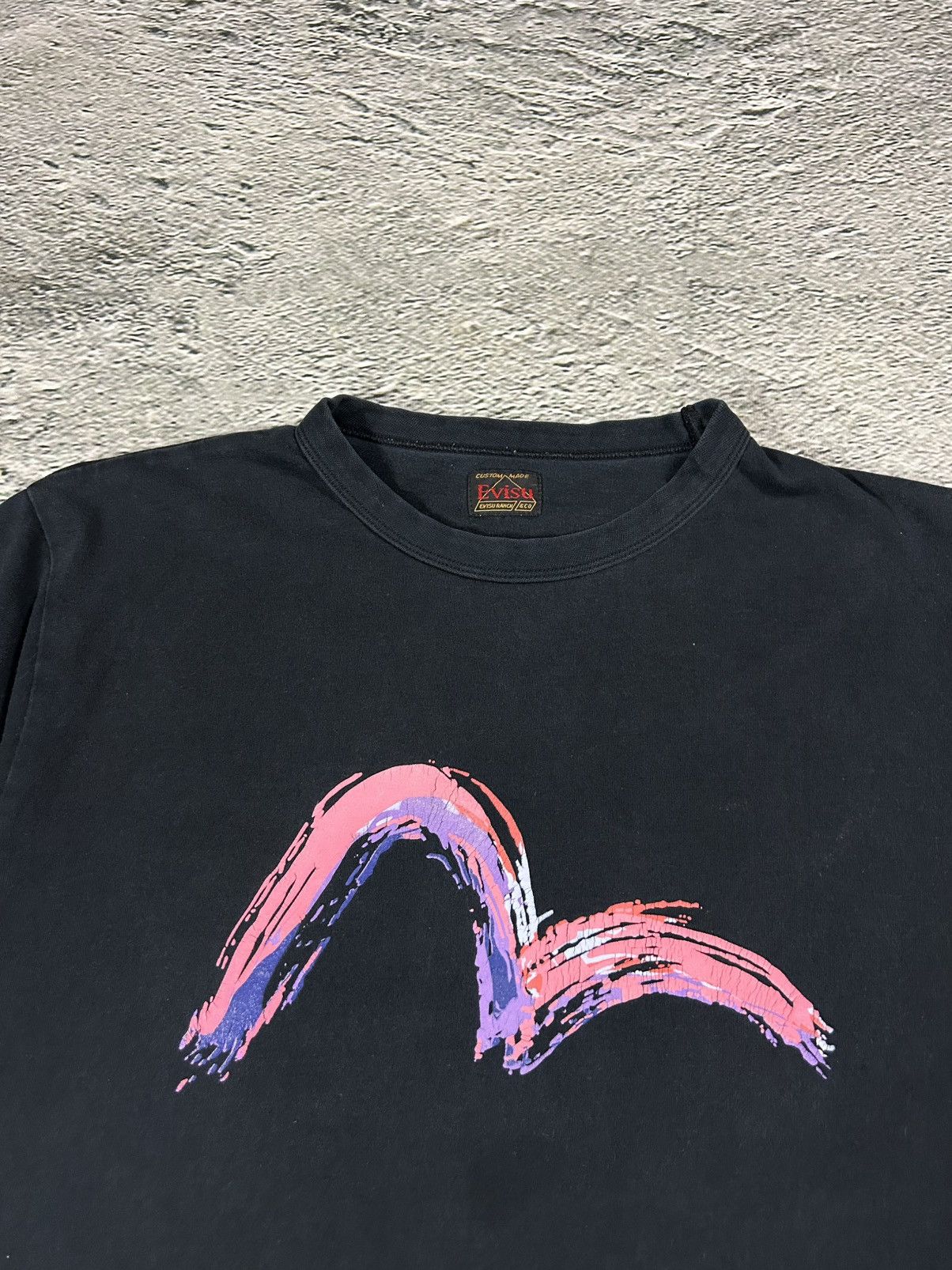 Evisu t-shirt vintage big logo seagull EU ED black pink