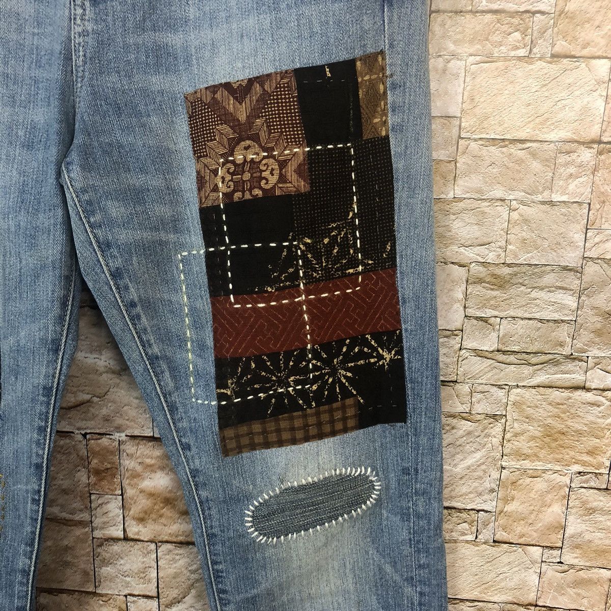 LOWRYS FARM Lowrys Farm sashiko patchwork Blue Denim Pants #A75 Size US 30 / EU 46 - 11 Thumbnail