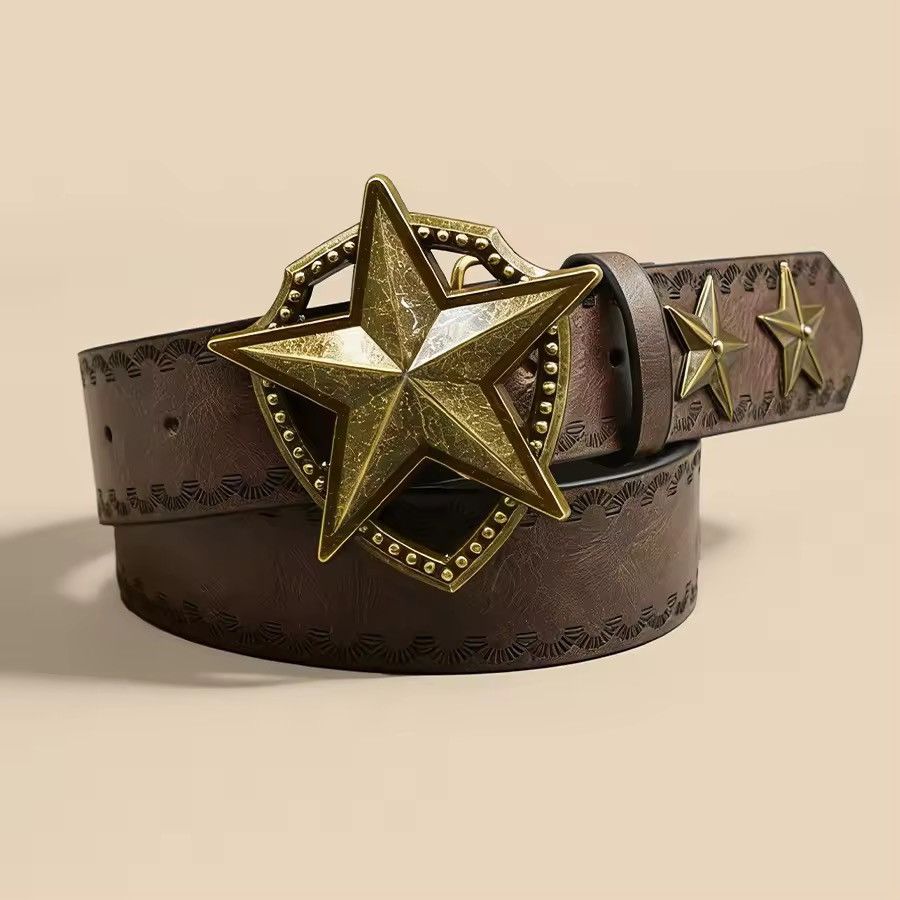 Japanese Brand Star Buckle Belt | Y2K Indie Sleaze Aesthetic 110 cm Size ONE SIZE - 5 Thumbnail