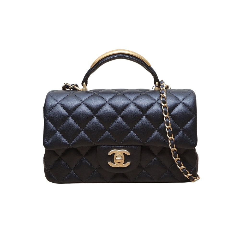 Chanel Quilted Leather Handle Bag Black, Women's
