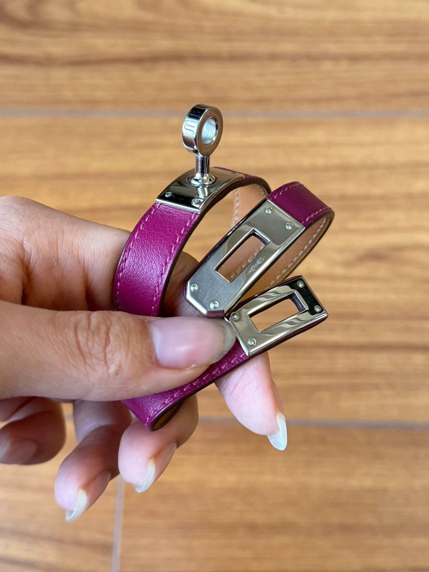 Hermes Hermes Kelly Purple Leather Bracelet S/M Size ONE SIZE - 2 Thumbnail