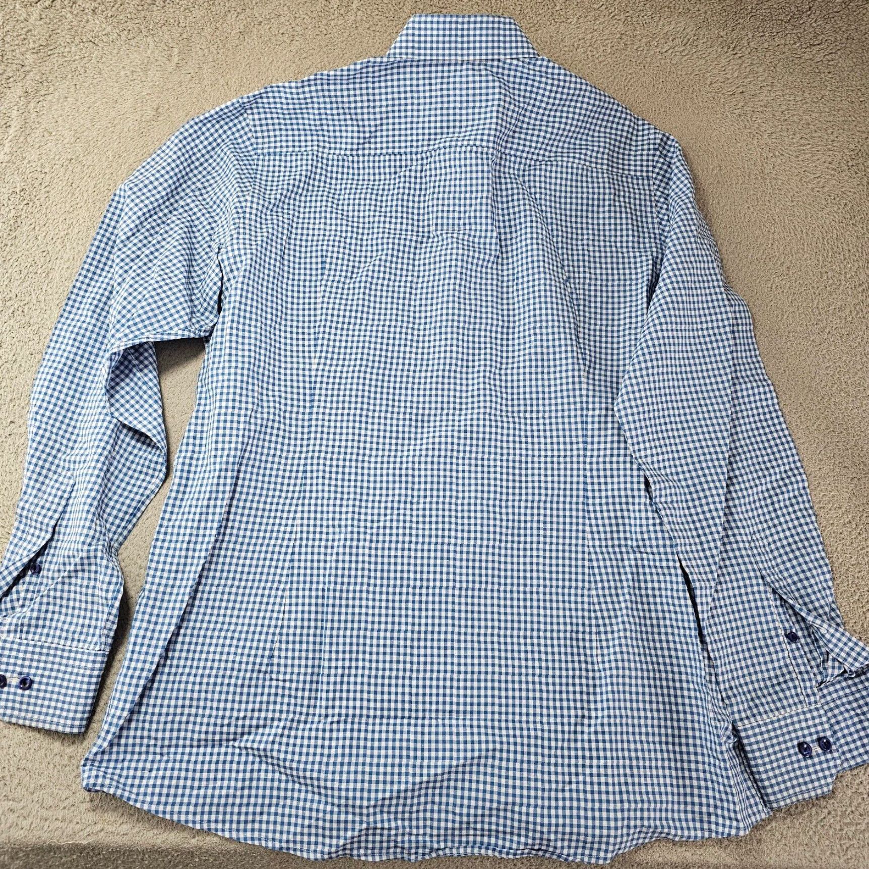 Eton Eton Dress Shirt Mens XL Blue Gingham Poplin Cotton Button Up - 17.5 Neck - 44 17.5 Contemporary Slimming Non-Iron Wrinkle Resistant Easy Care Size 46R - 7 Thumbnail