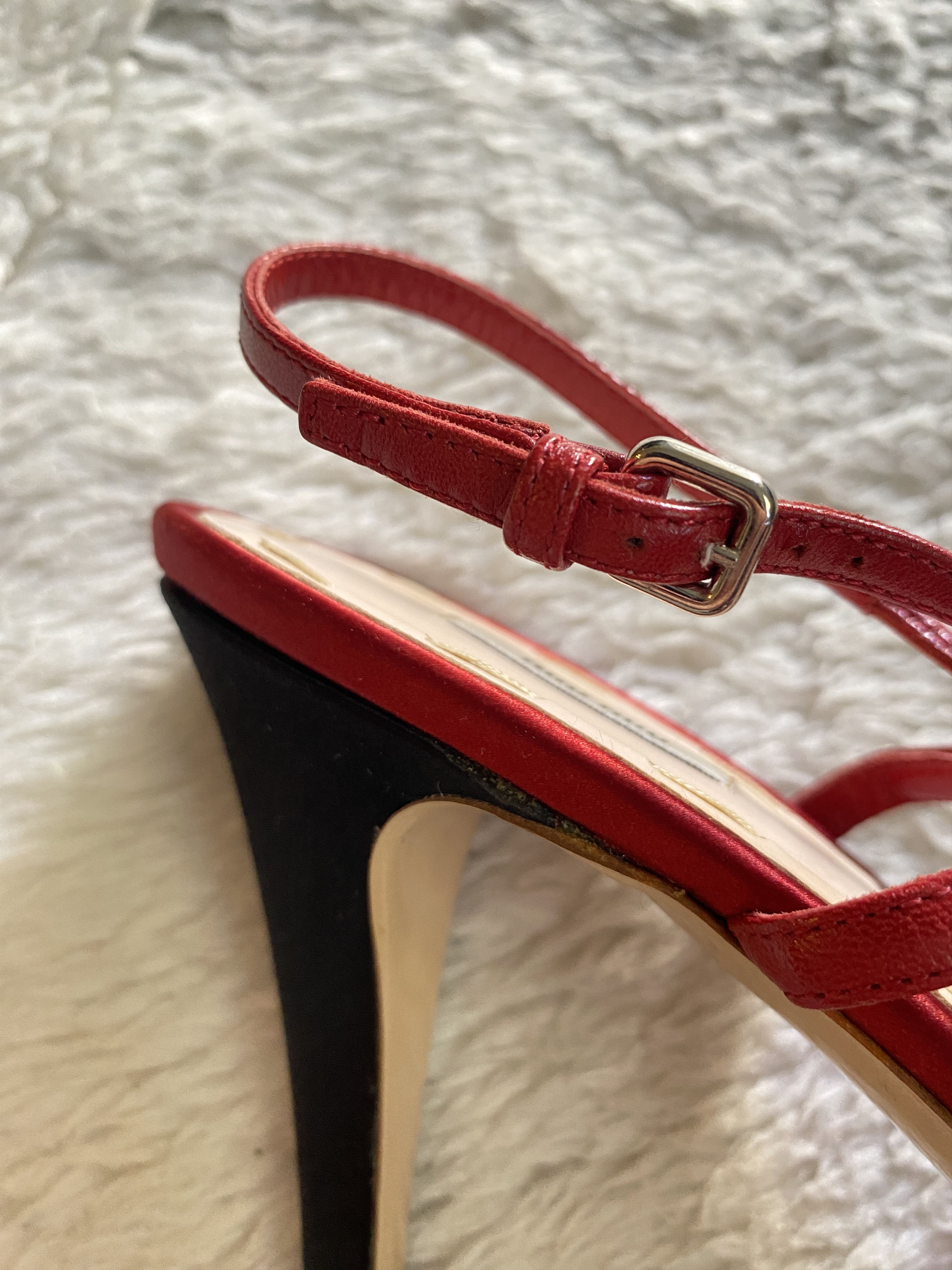 Miu Miu Miu Miu Silk Peep Toe Sandals – Red & Black Size US 10 / IT 40 - 7 Thumbnail