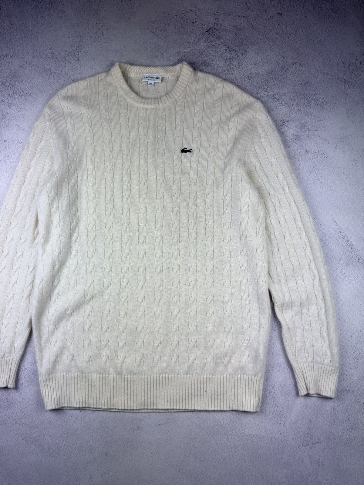 Lacoste Knitted sweater Mens 100% Lana Wool Size XL Beige