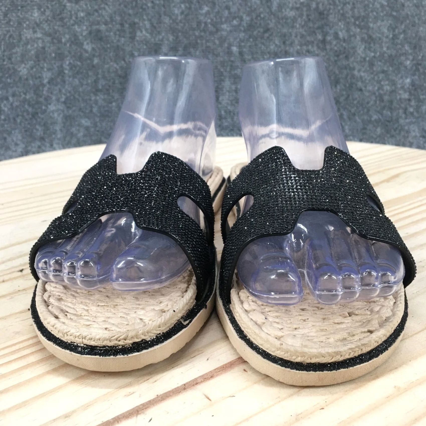 Vintage Cindy Claire Sandals Womens 38 Slide Flats Slip On CC Logo Black Glitter Open Toe Womens Sandal Size US 8 / IT 38 - 4 Thumbnail