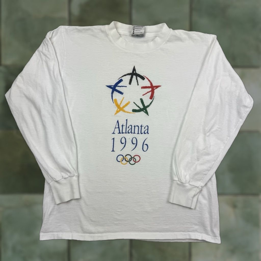 Vintage VINTAGE Atlanta Olympics Long Sleeve Shirt Adult Large 1996 Olympics Sports USA Shirt Mens Large White Cotton 90s USA Sports Oneita Size US L / EU 52-54 / 3 - 1 Thumbnail