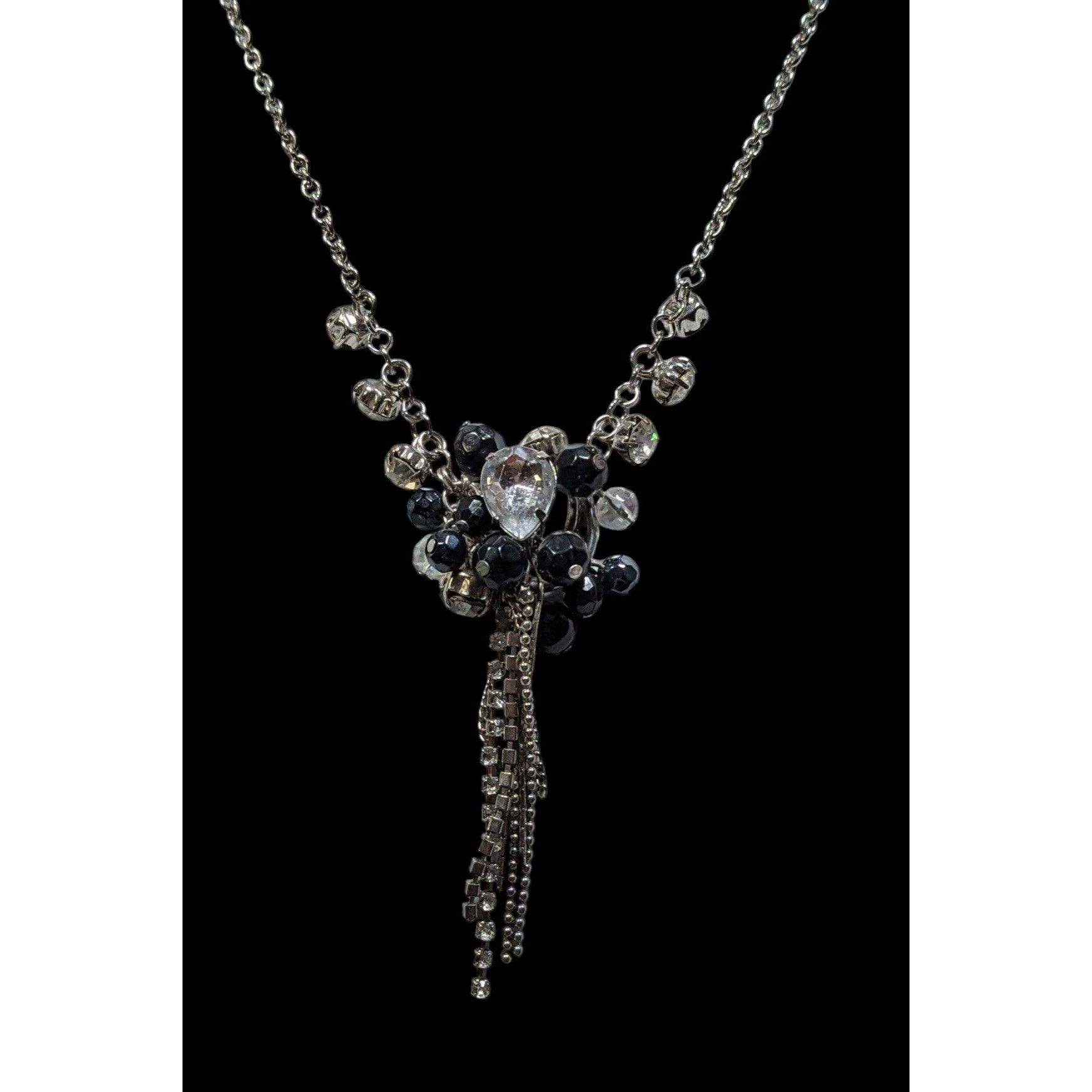 Handmade Vintage Handmade Glam Goth Silver Teardrop Crystal Cluster T Size ONE SIZE - 2 Thumbnail